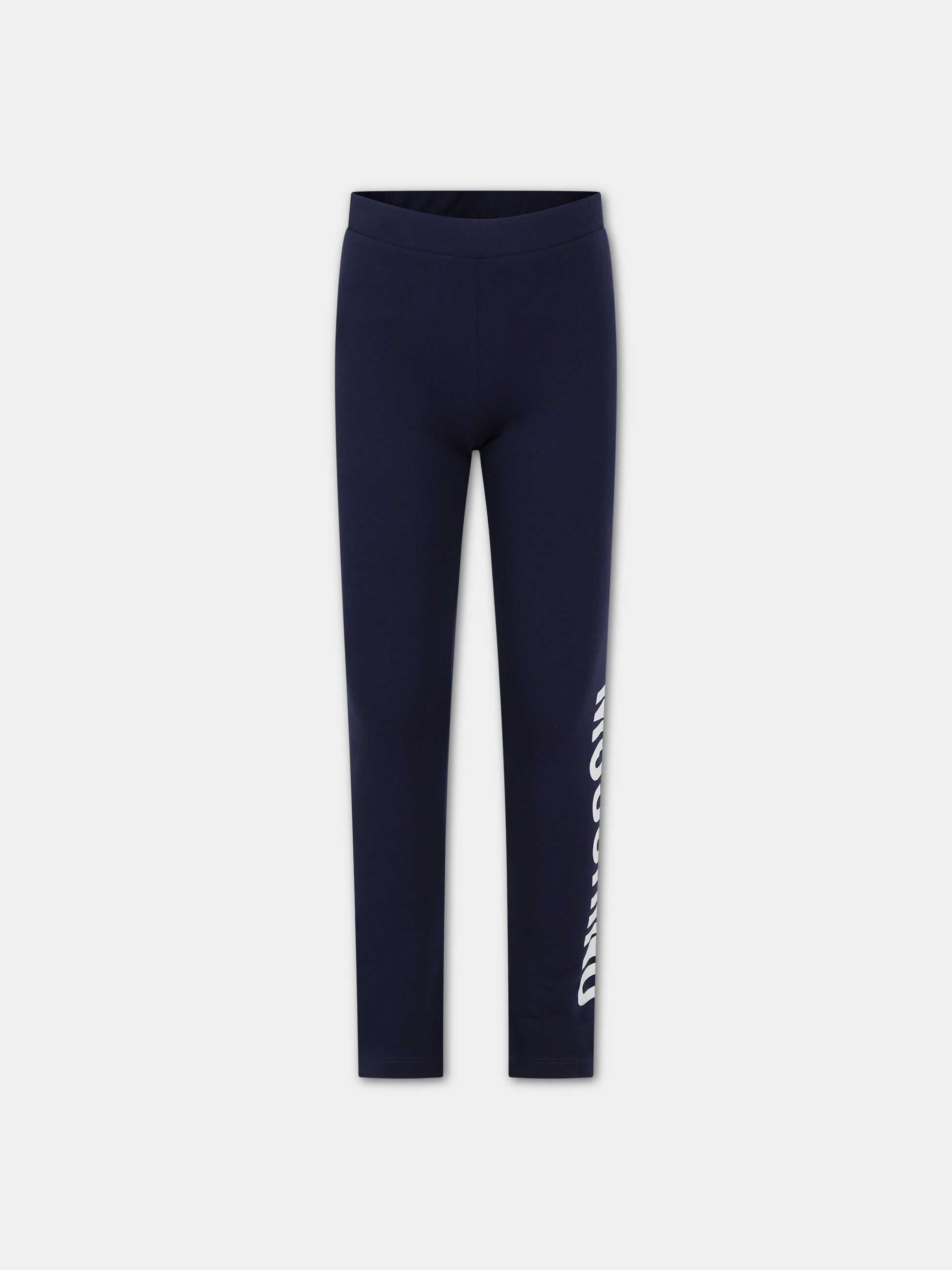 Leggings blu per bambina con logo,Moschino Kids,HAP04X LBA11 40016