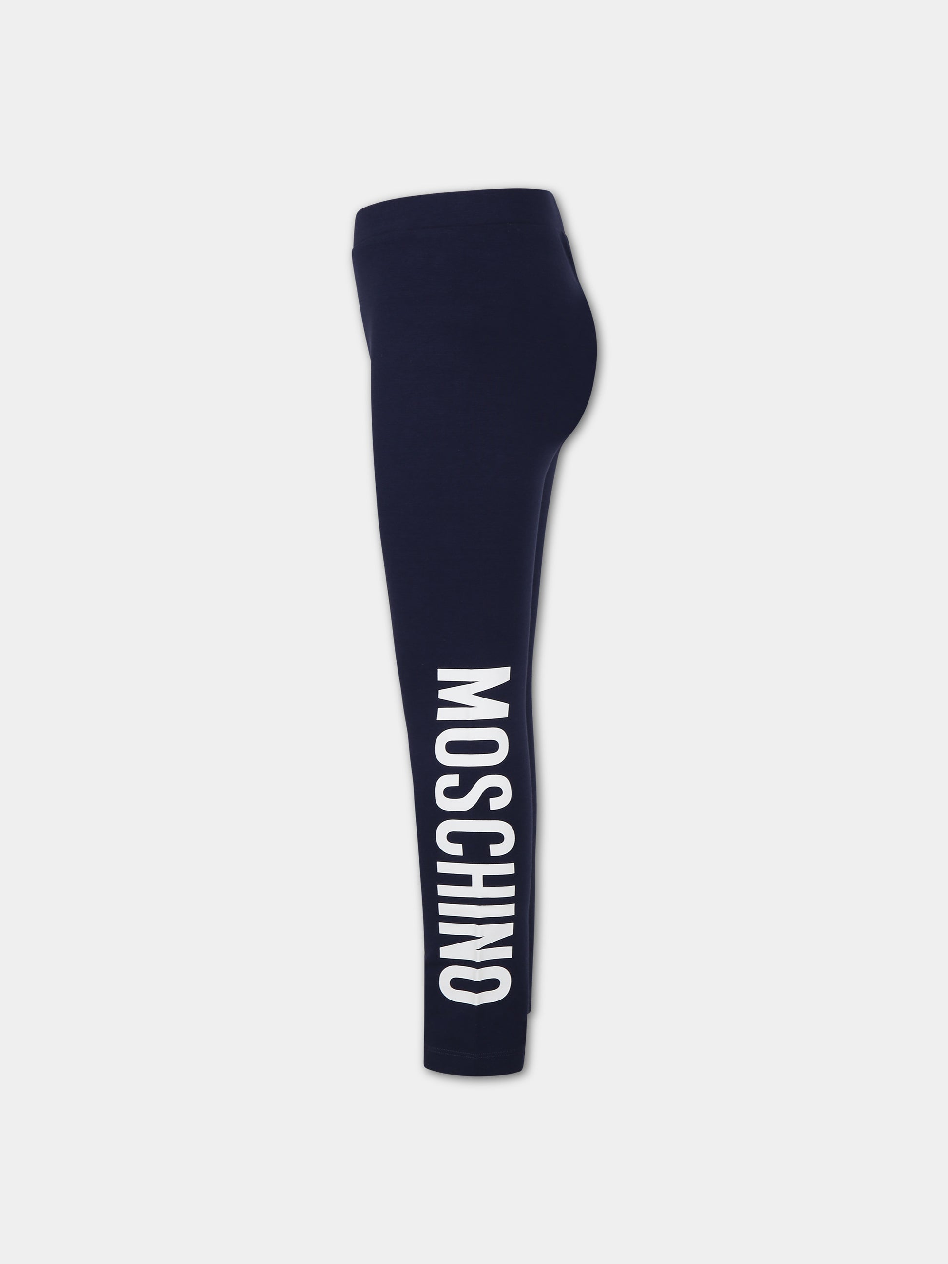 Leggings blu per bambina con logo,Moschino Kids,HAP04X LBA11 40016