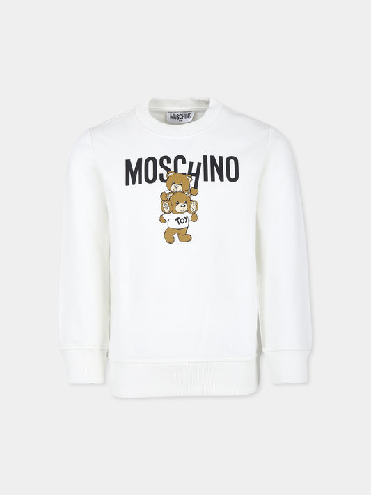 Felpa avorio per bambini con due Teddy Bears,Moschino Kids,H6F05R LCA43 10063