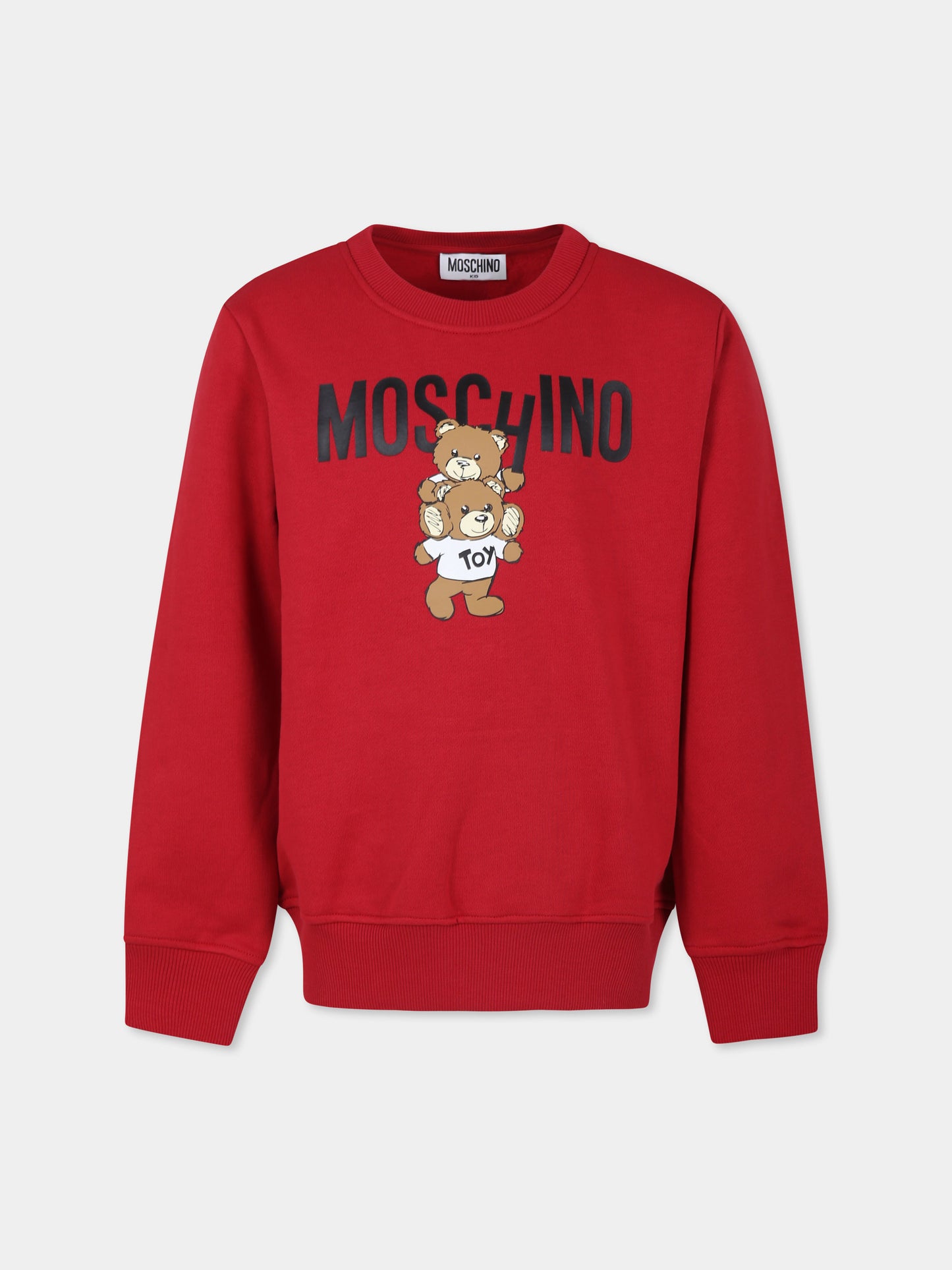 Felpa rossa per bambino con Teddy Bear e logo nero,Moschino Kids,H6F05R LCA43 50307