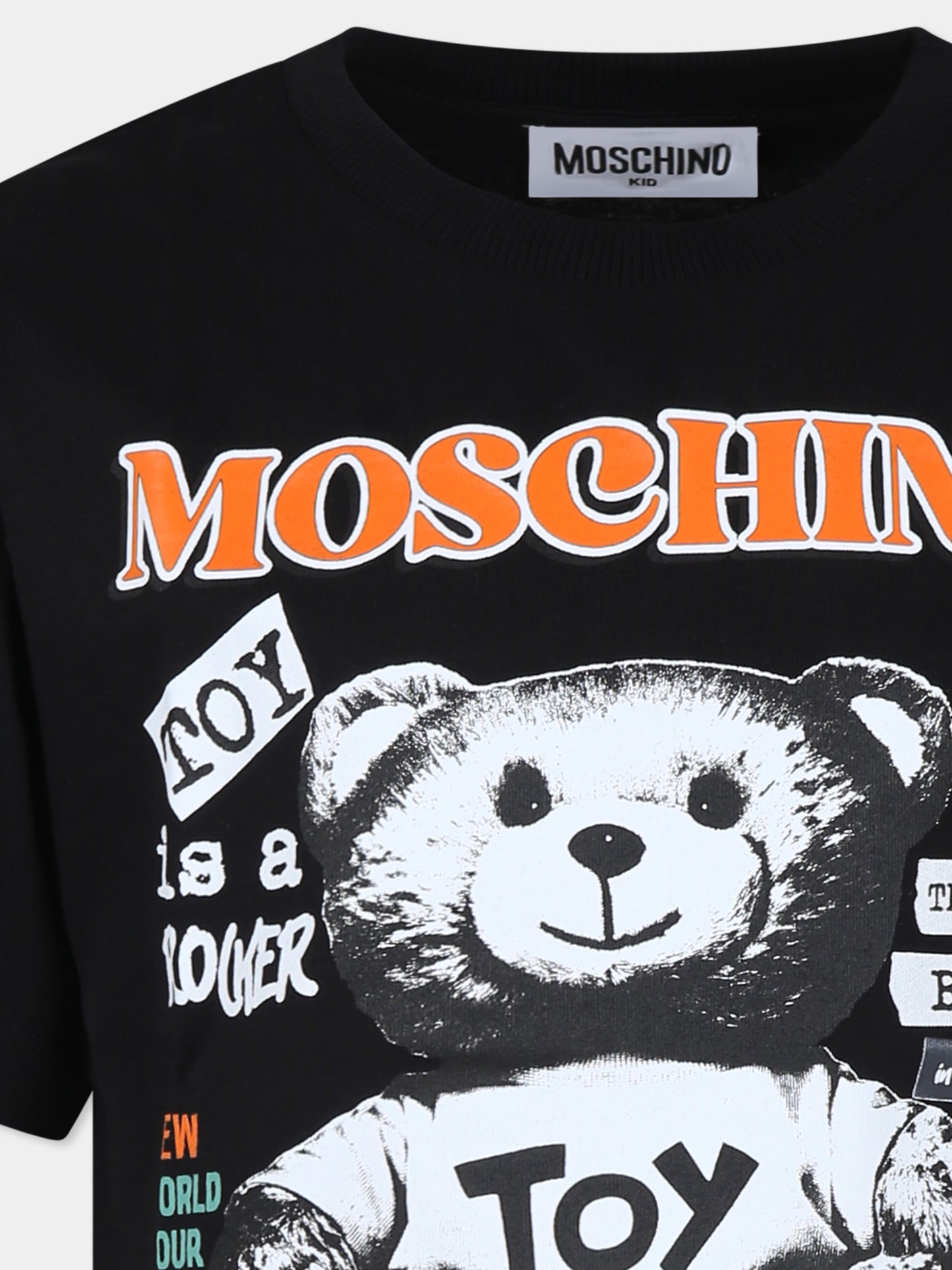 T-shirt nera per bambini con Teddy Bears e slogan,Moschino Kids,H8M03R LAA20 60100