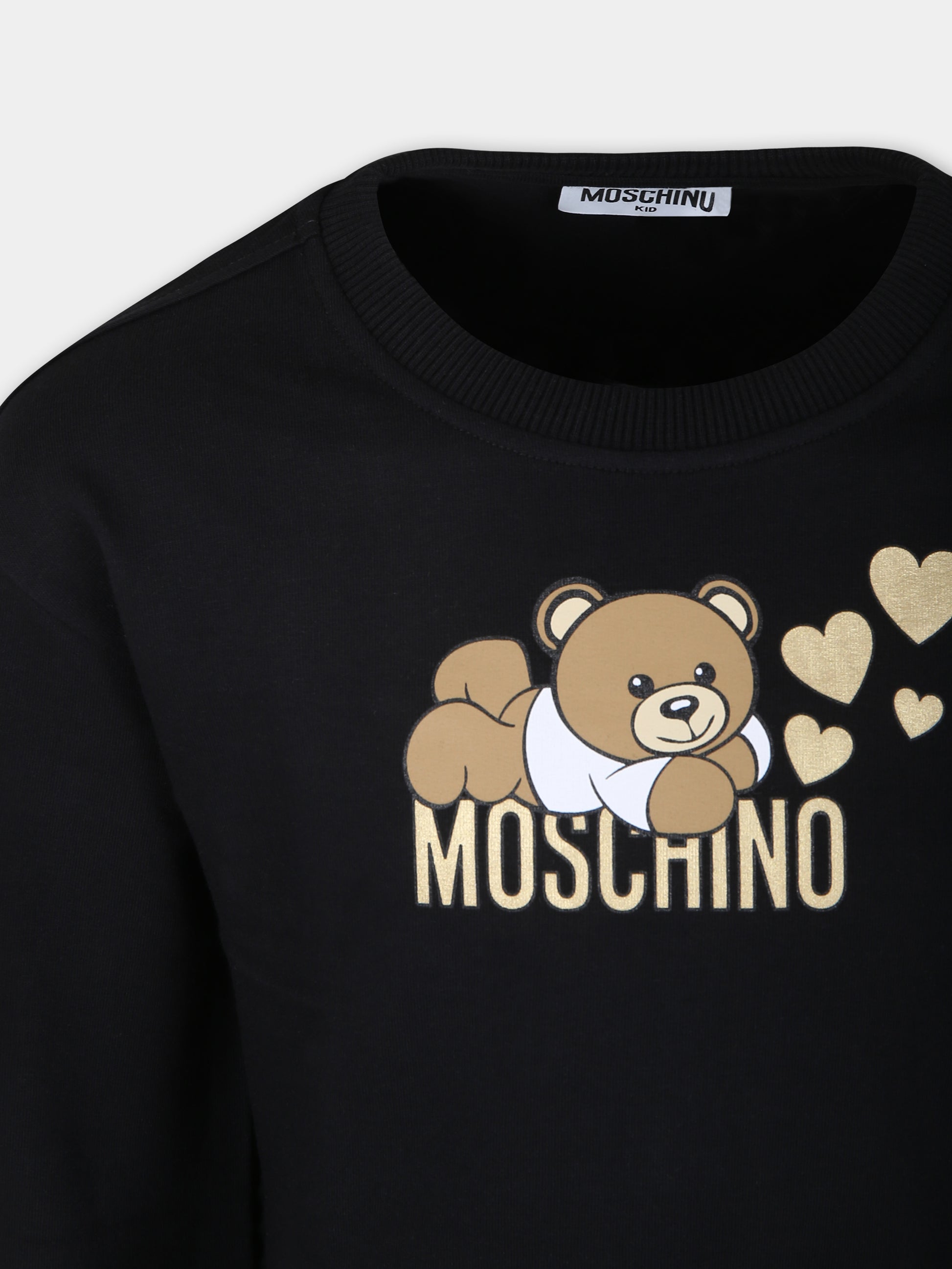 Felpa nera per bambina con Teddy Bear e cuore,Moschino Kids,HDF05W LDA16 60100