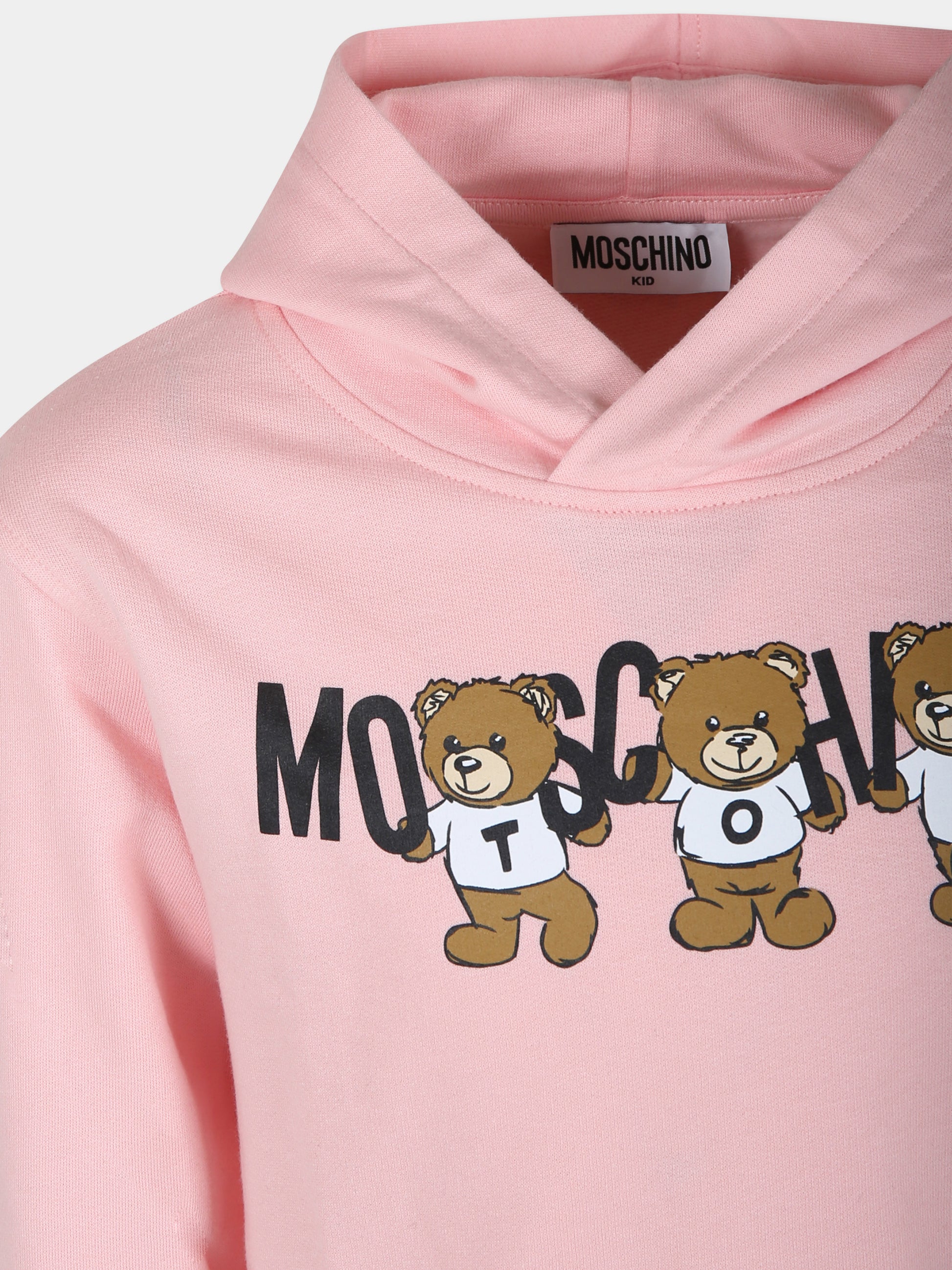 Felpa rosa per bambina con tre Teddy Bears,Moschino Kids,HMF07K LCA40 50209