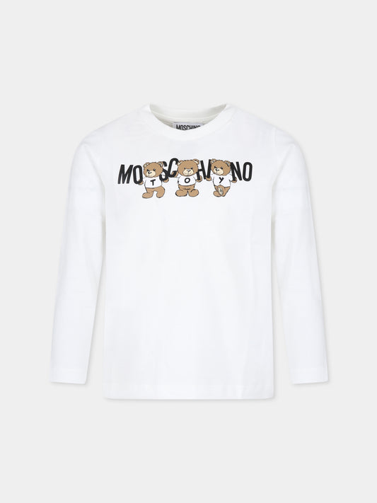 T-shirt avorio per bambini con tre Teddy Bears,Moschino Kids,HQO00J LAA10 10063