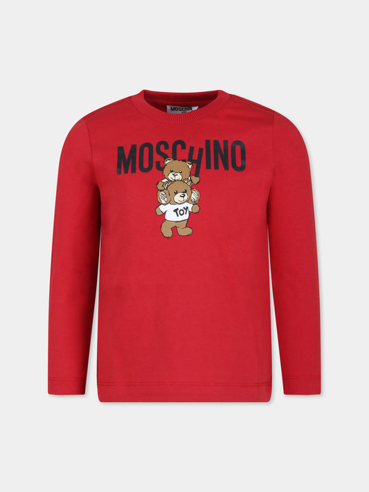 T-shirt bordeaux per bambini con due Teddy Bears,Moschino Kids,HUO00W LAA01 50307