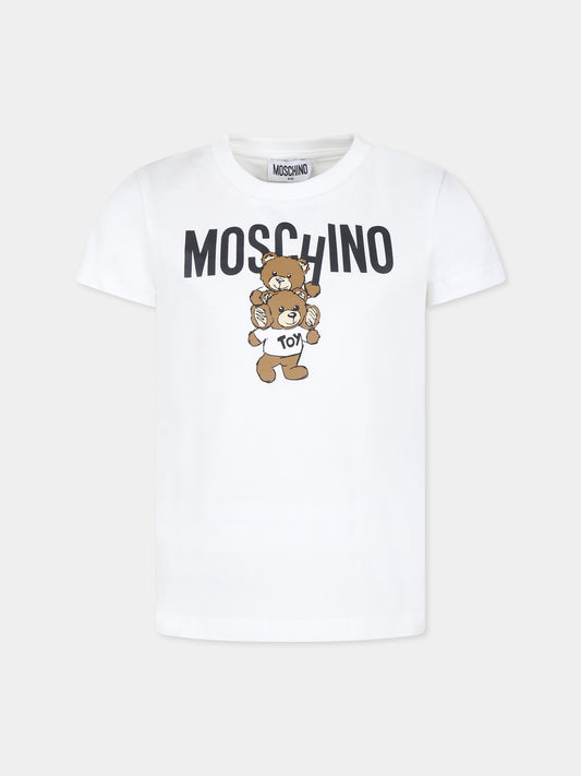 T-shirt avorio per bambini con due Teddy Bears,Moschino Kids,HVM04K LAA01 10063