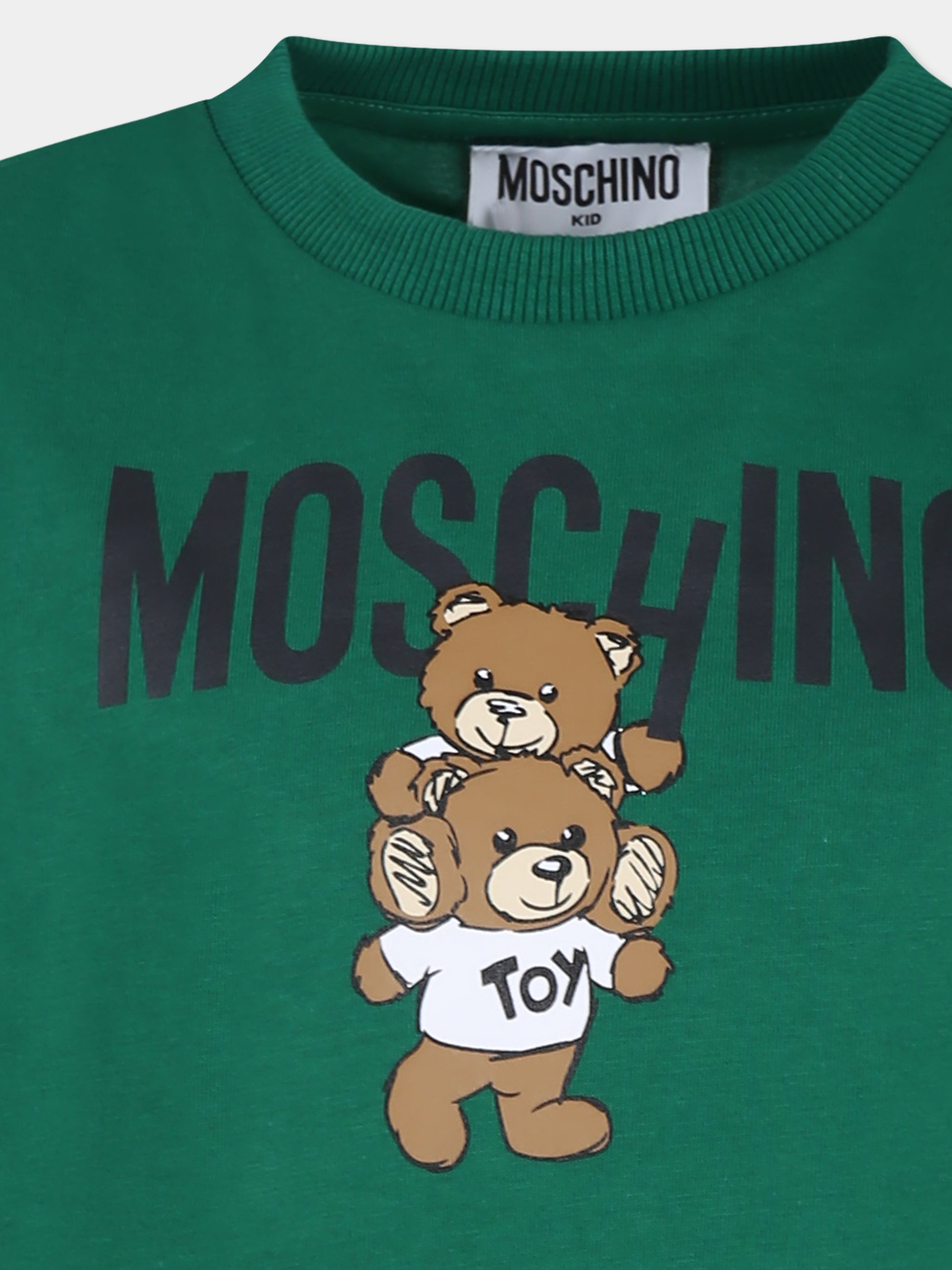 T-shirt verde per bambini con due Teddy Bears,Moschino Kids,HVM04K LAA01 30139