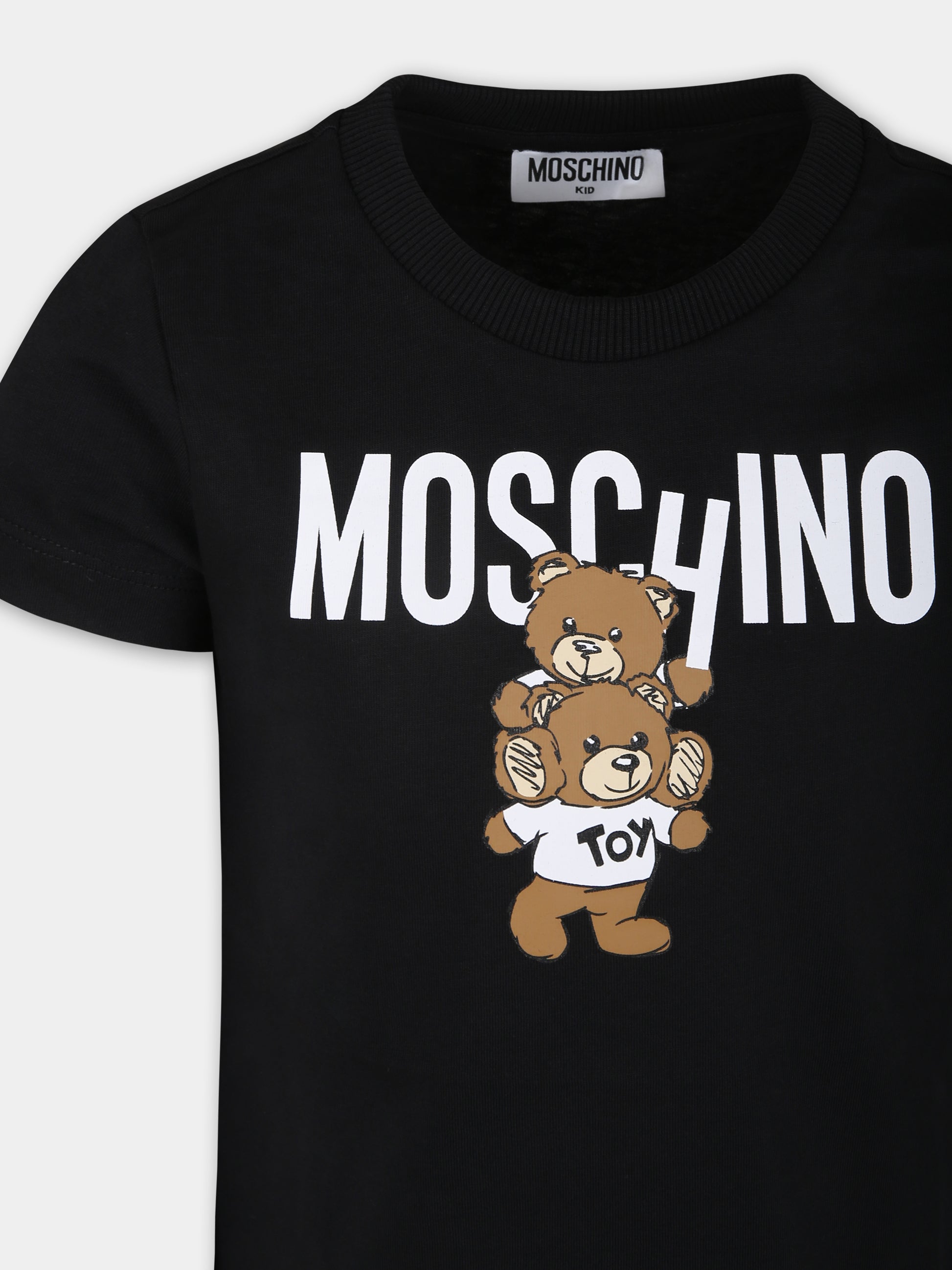 T-shirt nera per bambini con due Teddy Bears,Moschino Kids,HVM04K LAA01 60100