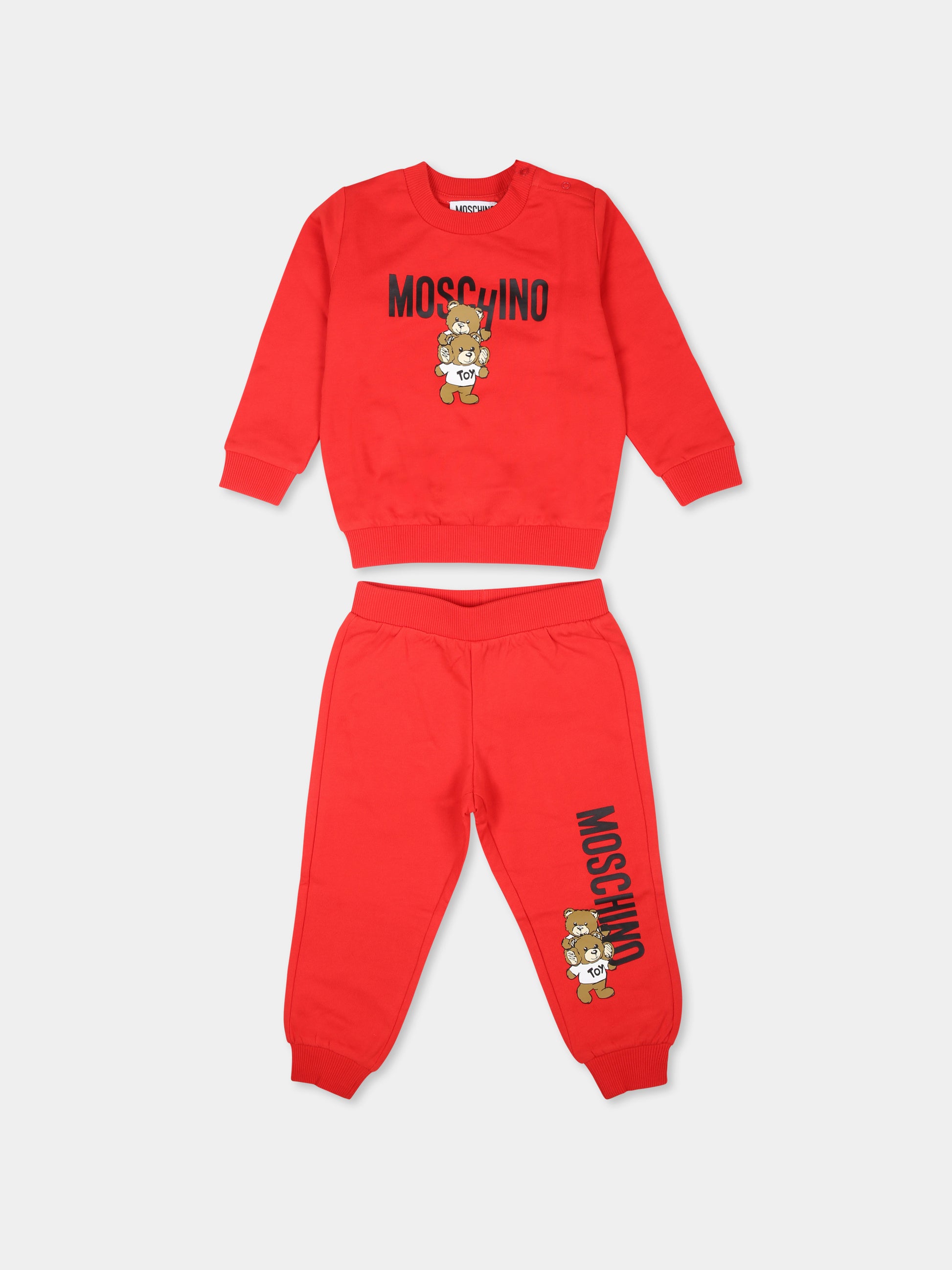 Completo rosso per neonati con due Teddy Bears,Moschino Kids,M6K02P LCA14 50109