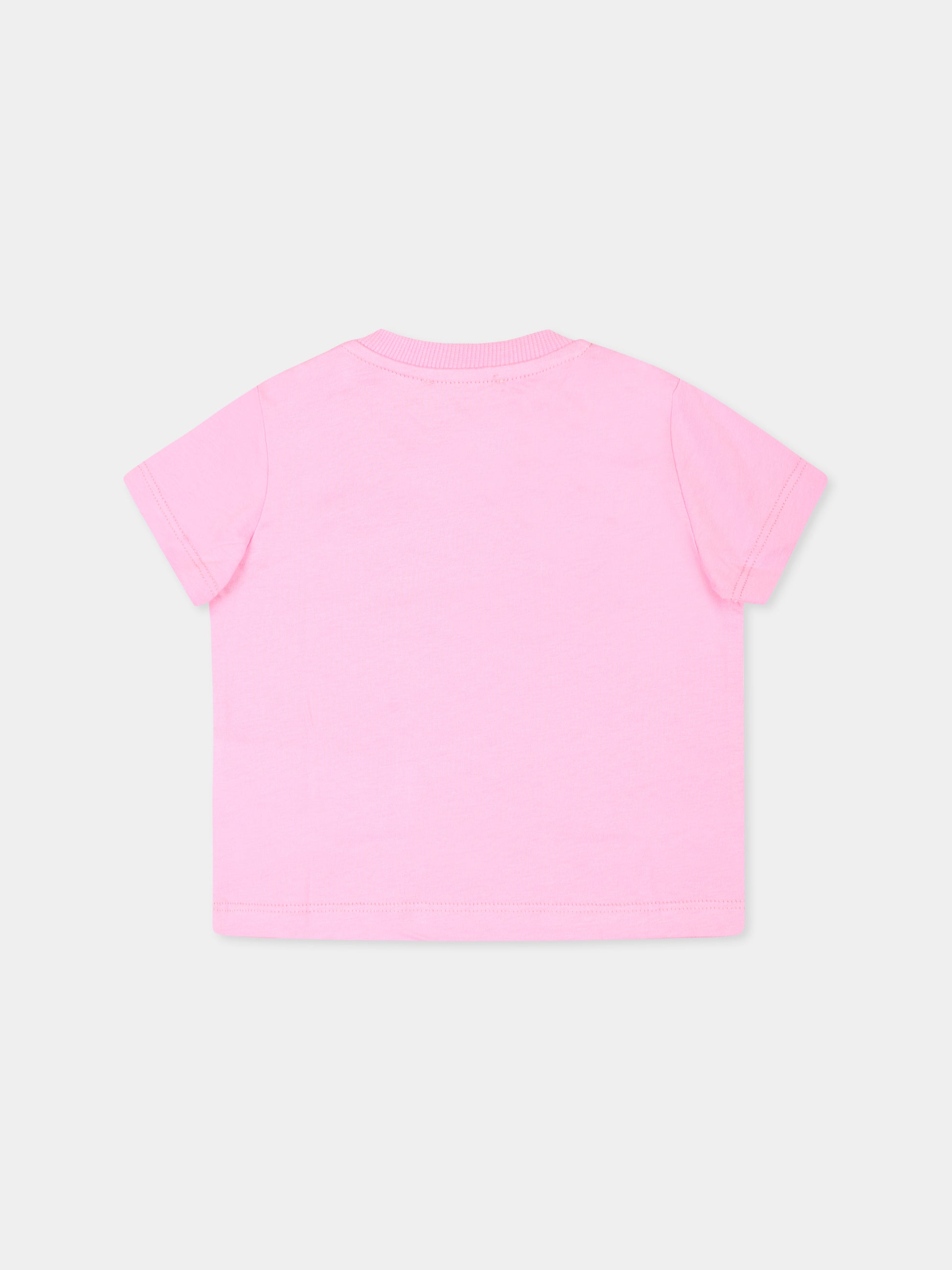 T-shirt rosa per neonata con tre Teddy Bears,Moschino Kids,M7M032 LAA10 50243