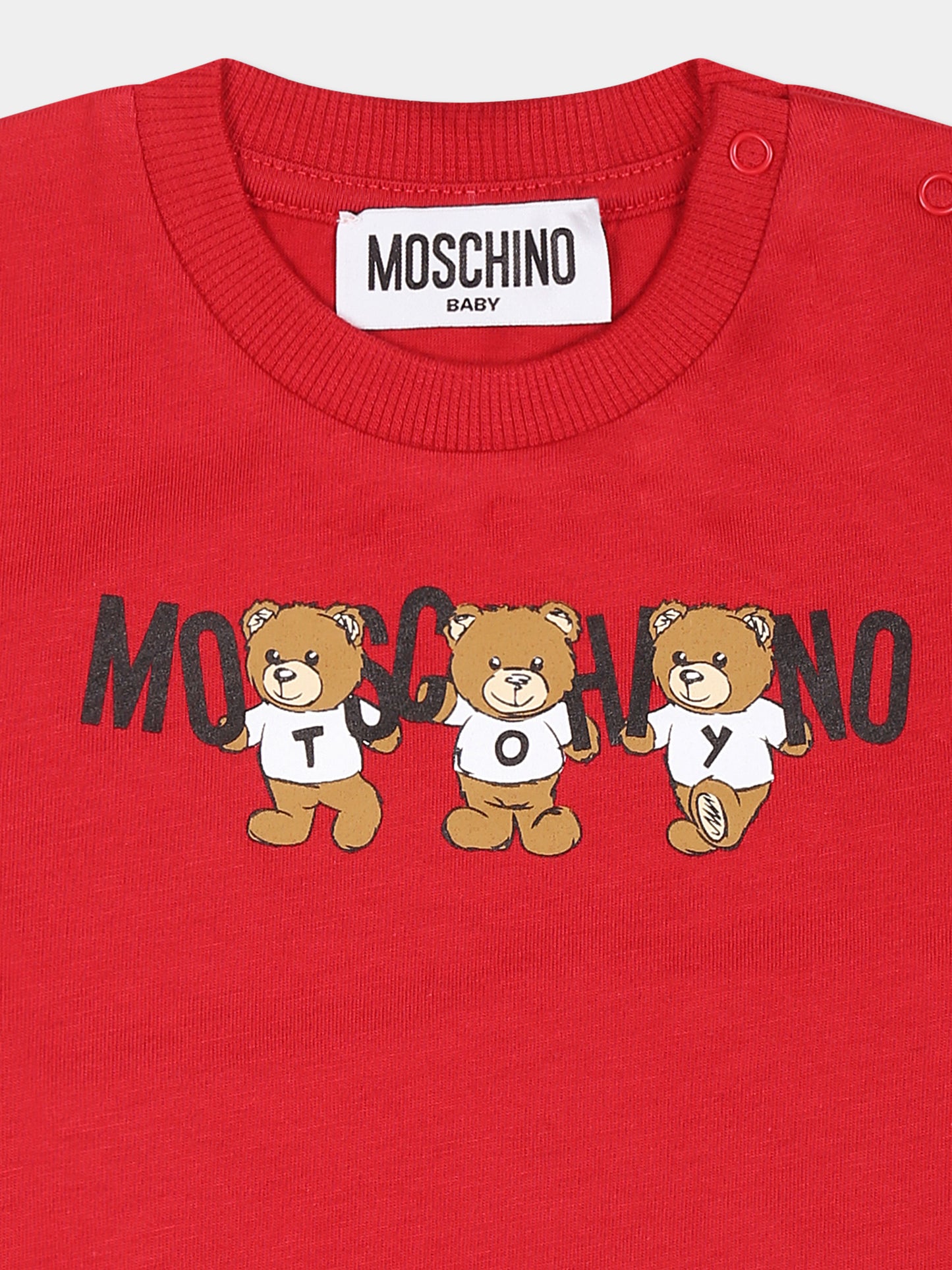 T-shirt bordeax per neonati con tre Teddy Bears,Moschino Kids,M7M032 LAA10 50307