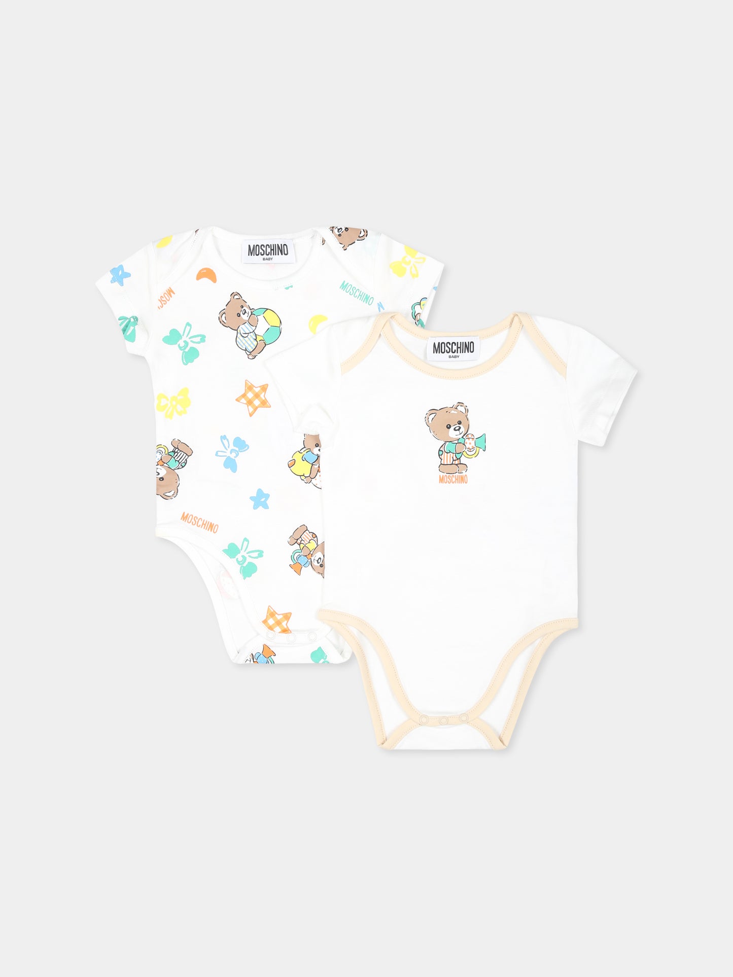 Set body avorio per neonati con Teddy Bear e stelle,Moschino Kids,M8Y017 LAB99 86016