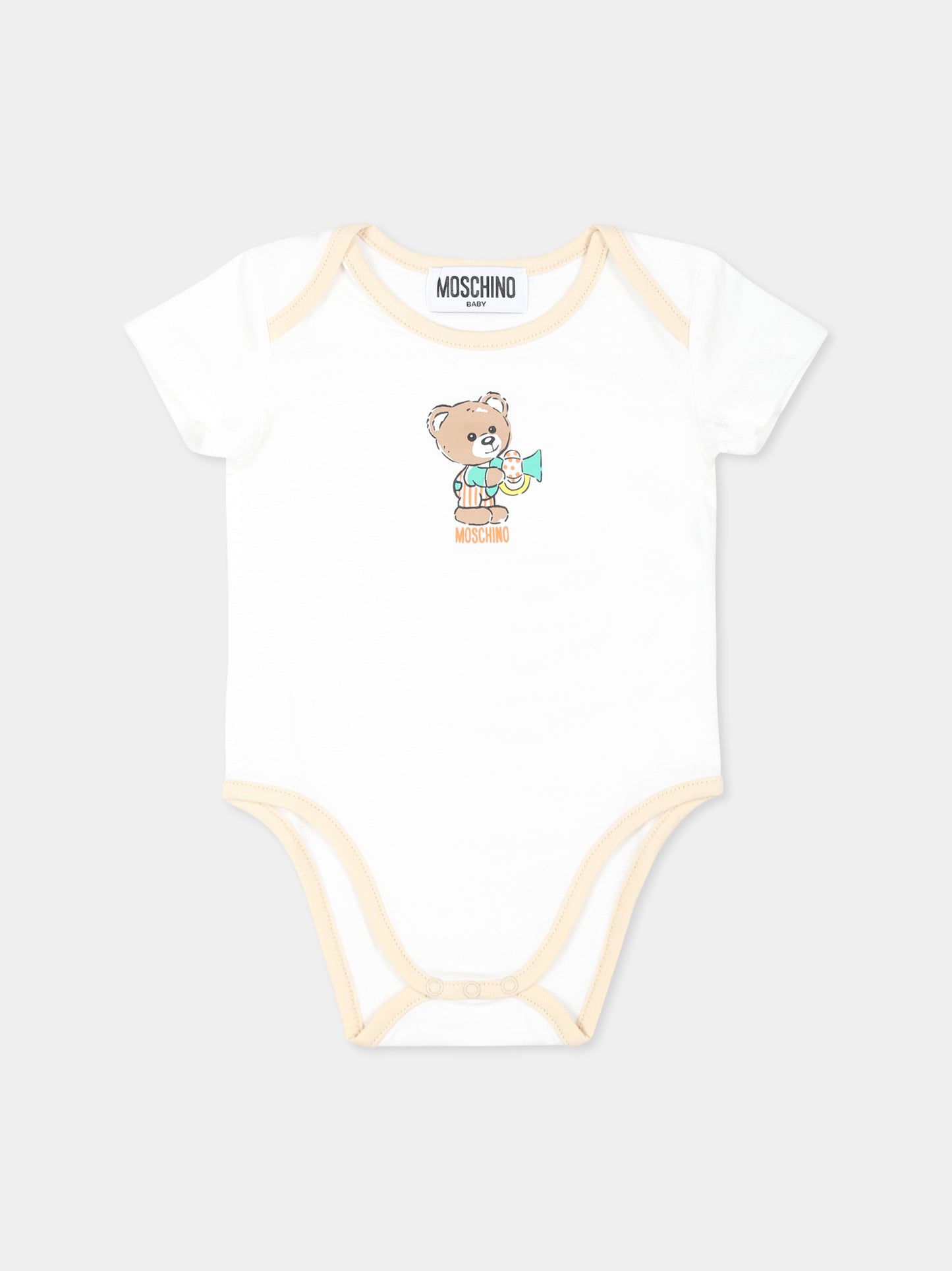 Set body avorio per neonati con Teddy Bear e stelle,Moschino Kids,M8Y017 LAB99 86016