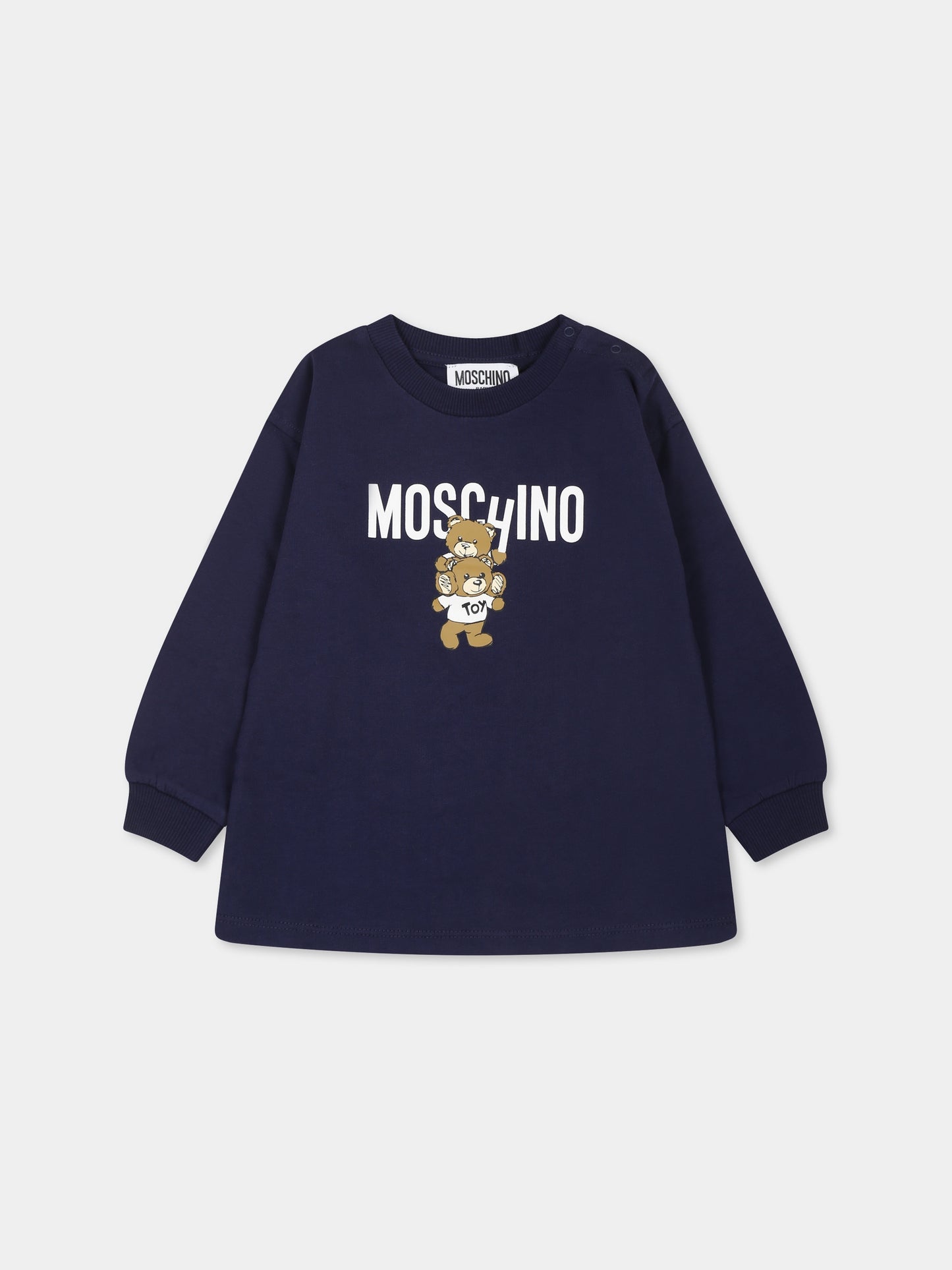 Bleu dress for baby girl with two Teddy Bears