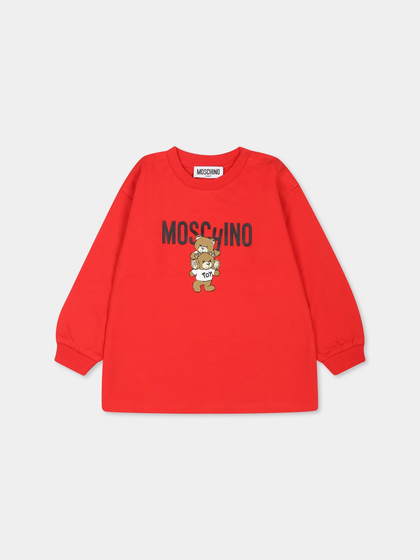 Red dress for baby girl with two Teddy Bears