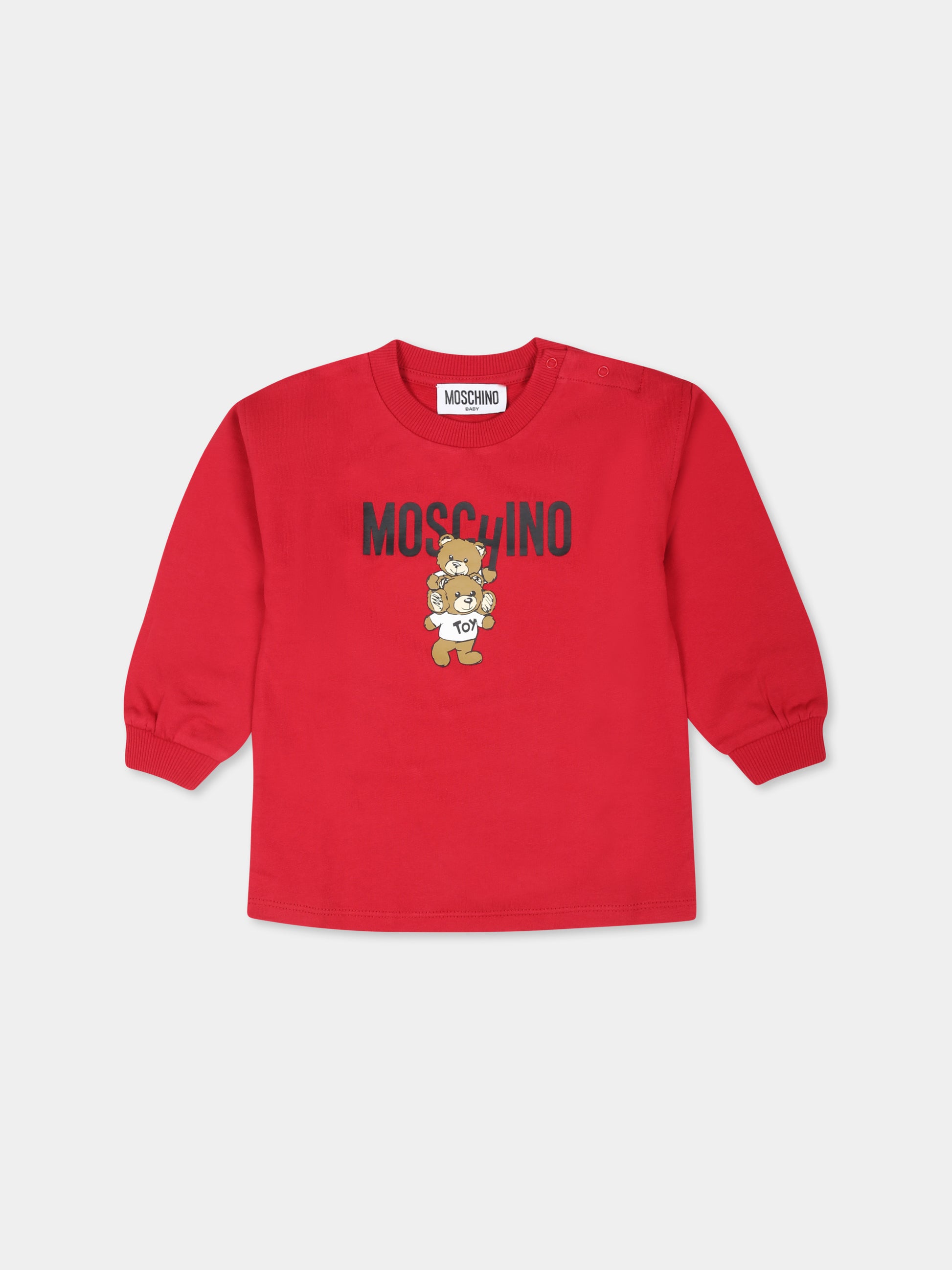 Vestito bordeaux per neonata con due Teddy Bears,Moschino Kids,MDV0BN LCA14 50307