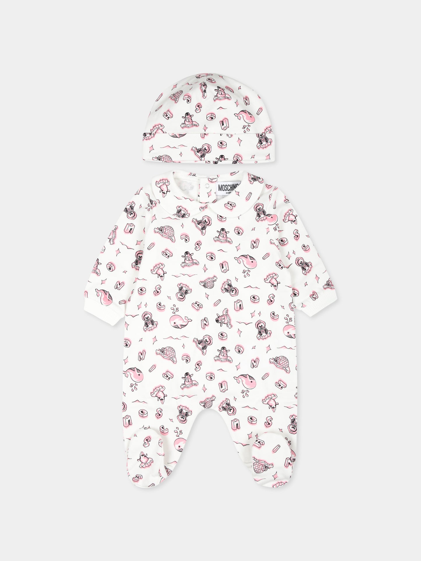 Set tutina rosa per neonata con Teddy Bear e logo,Moschino Kids,MNY028 LDB4C 83628