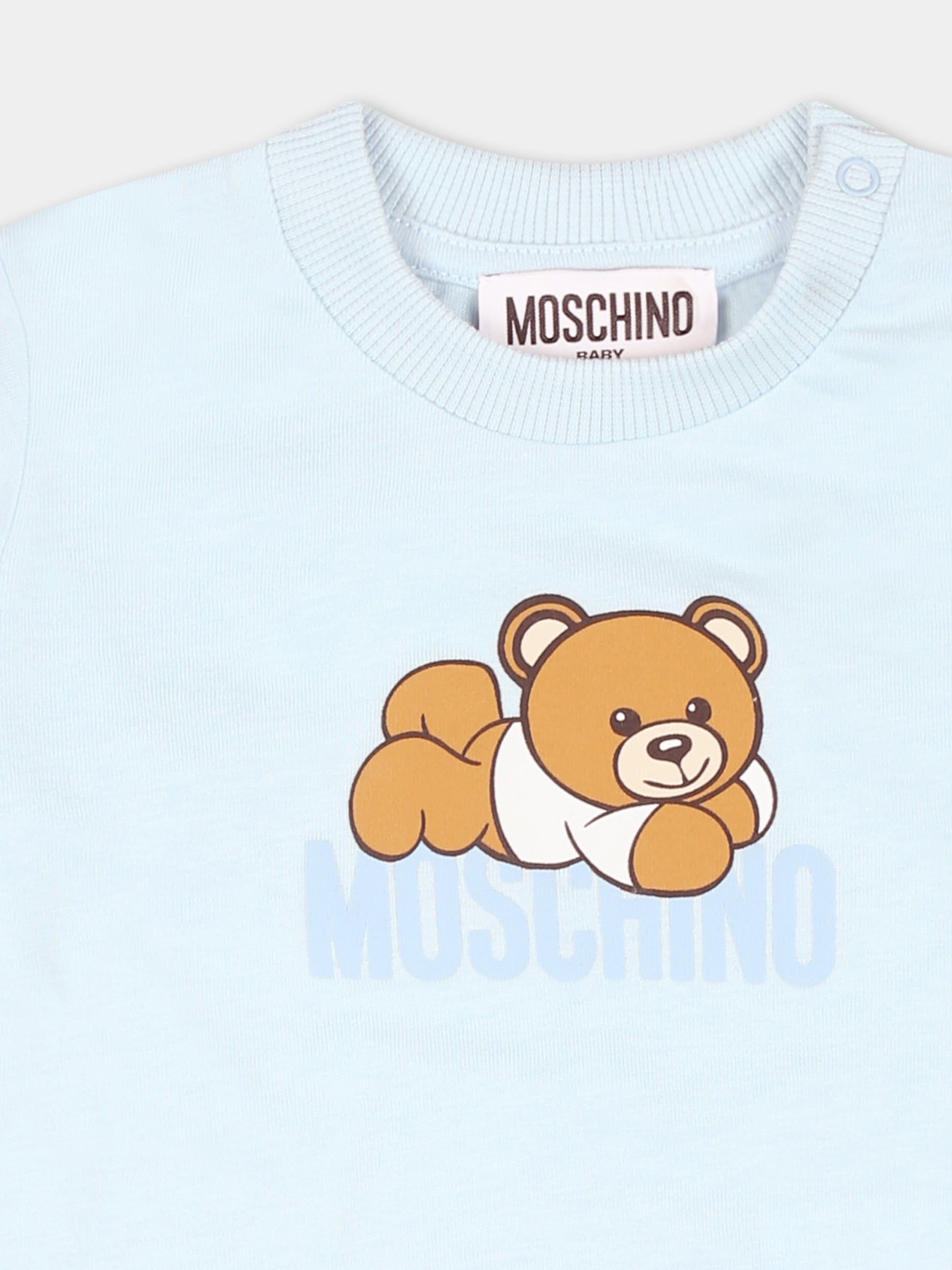 T-shirt celeste per neonato con Teddy Bear,Moschino Kids,MOO00R LAA36 40304