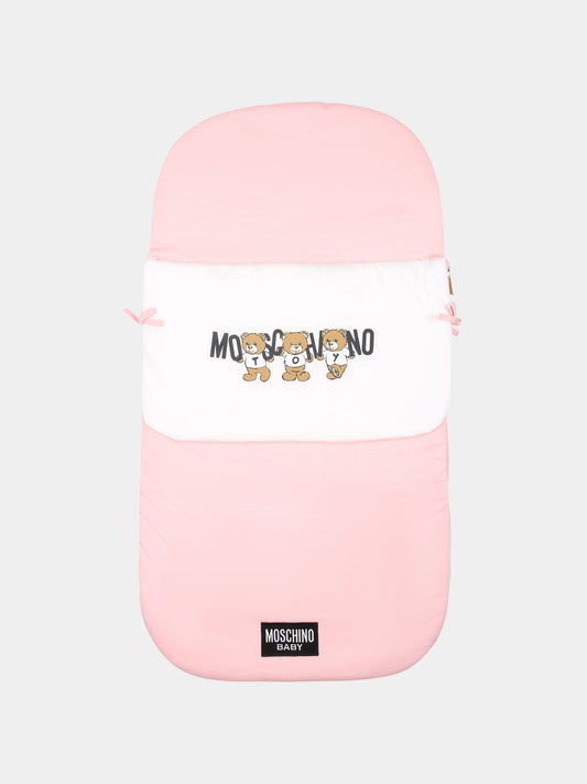 Sacco nanna rosa per neonata con tre Teddy Bear,Moschino Kids,MPE00F LCA40 50209