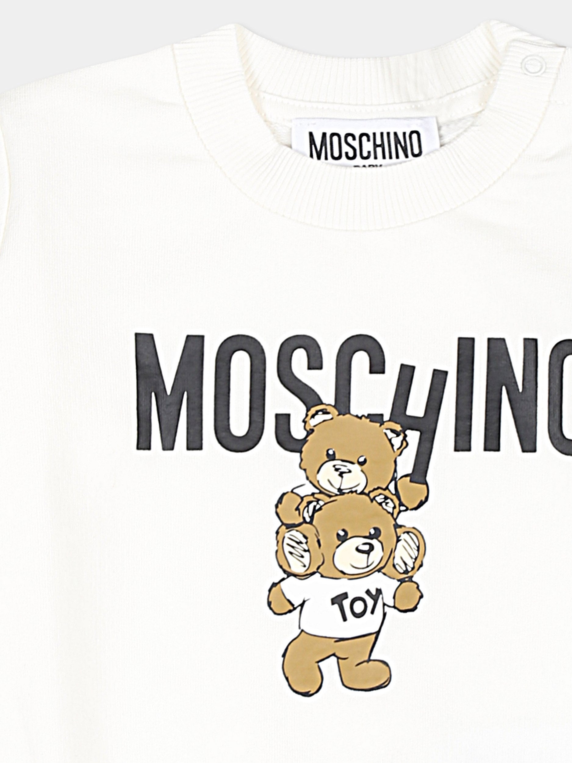 Felpa avorio per neonati con due Teddy Bears,Moschino Kids,MUF05J LCA14 10063