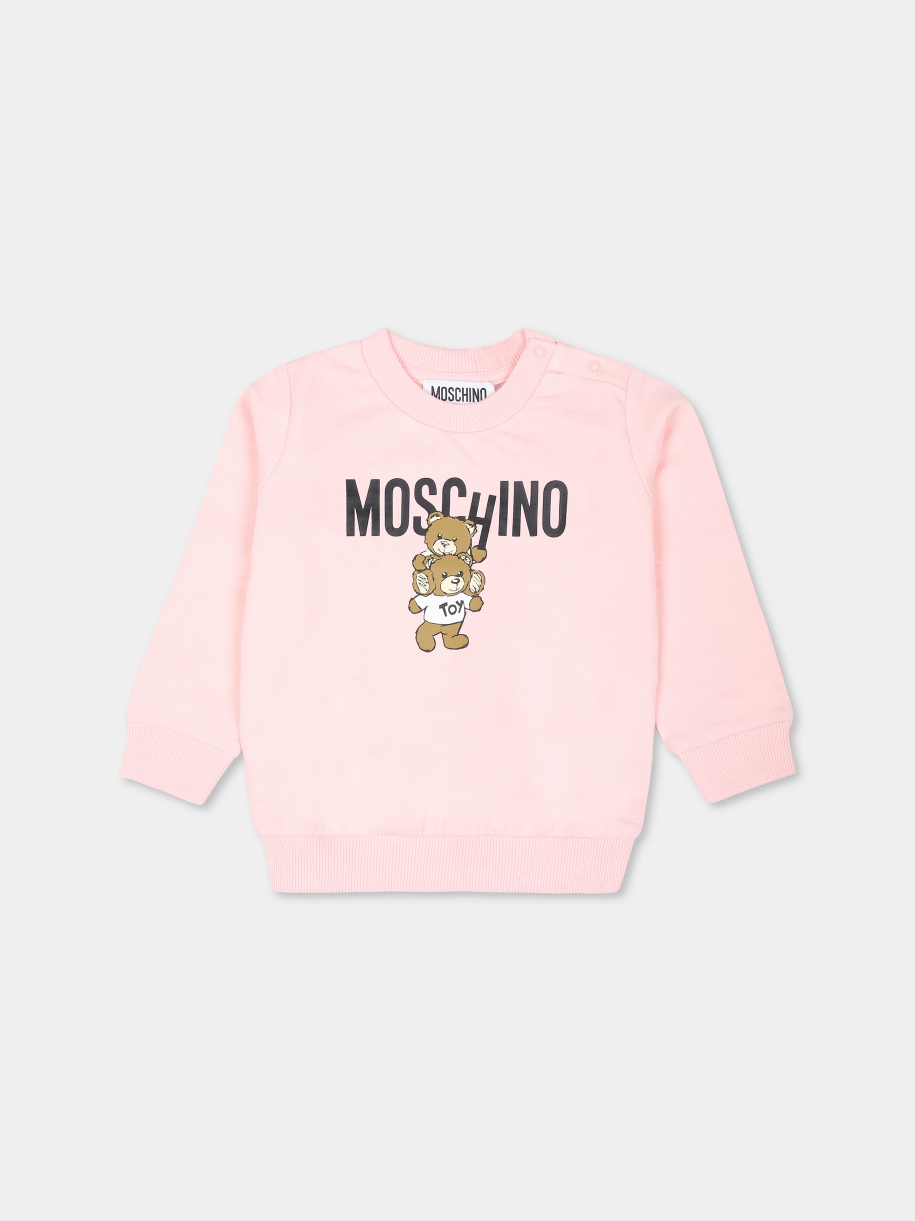 Felpa rosa per neonata con due Teddy Bears,Moschino Kids,MUF05J LCA14 50209