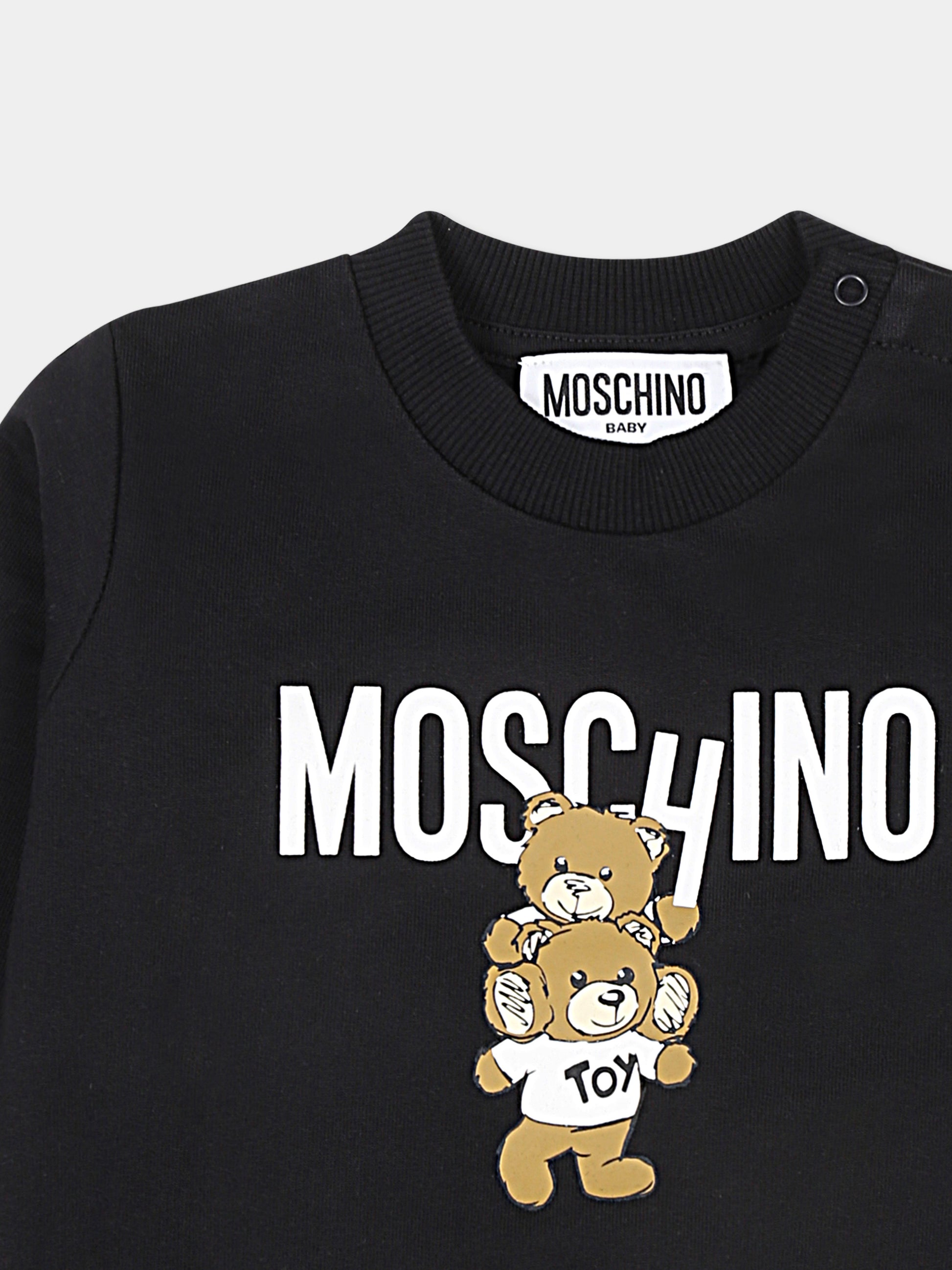 Felpa nera per neonati con due Teddy Bears,Moschino Kids,MUF05J LCA14 60100