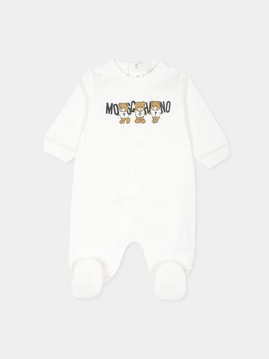 Tutina avorio per neonati con tre Teddy Bears,Moschino Kids,MUT040 LAA10 10063