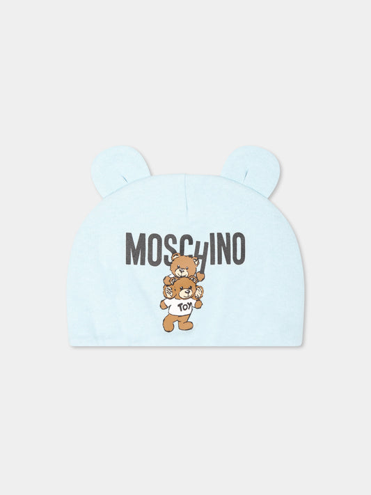 Cappello celeste per neonato con due Teddy Bear,Moschino Kids,MUX04V LCA14 40304