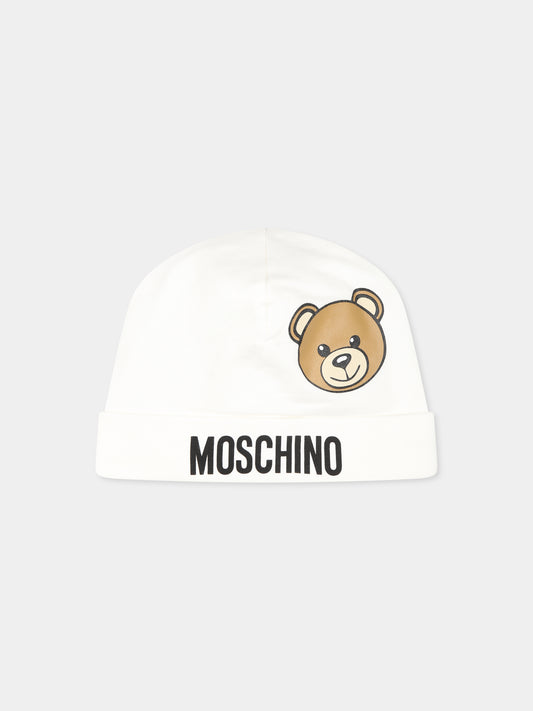 Cappello avorio per neonati con Teddy Bear,Moschino Kids,MUX050 LDA17 10063