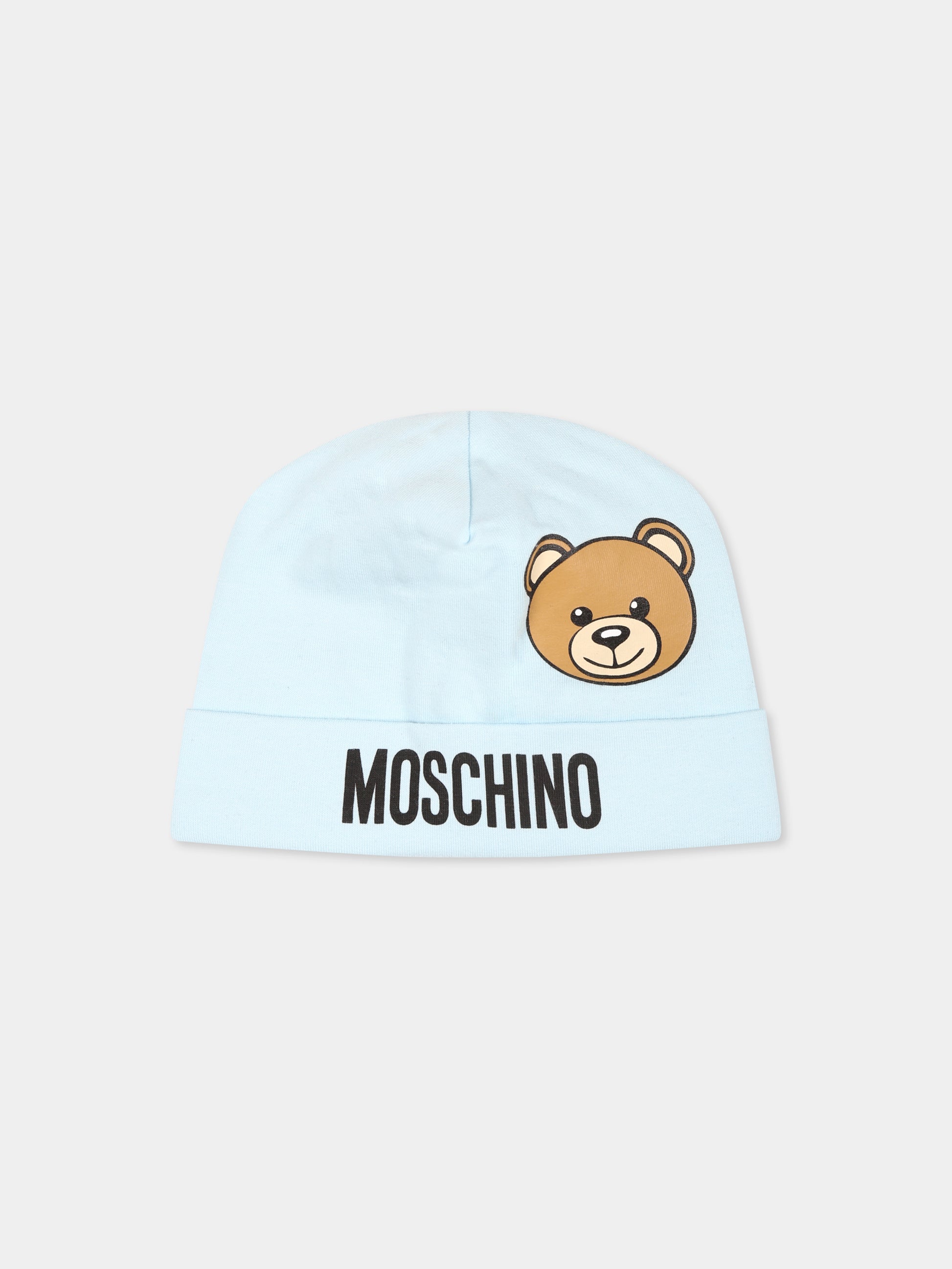 Cappello celeste per neonato con Teddy Bear,Moschino Kids,MUX050 LDA17 40304