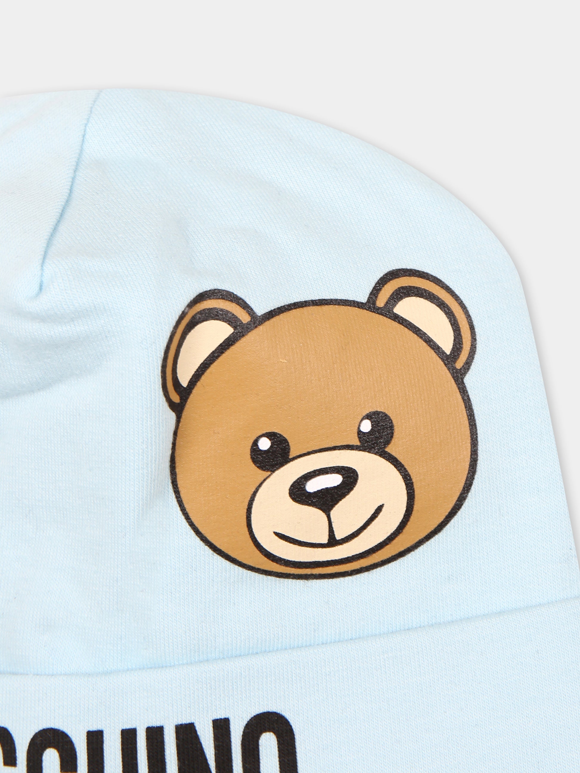 Cappello celeste per neonato con Teddy Bear,Moschino Kids,MUX050 LDA17 40304