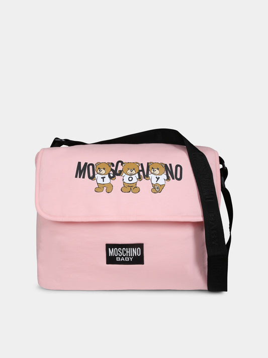 Borsa mamma rosa per neonata con tre Teddy Bears,Moschino Kids,MVX03D LCA40 50209