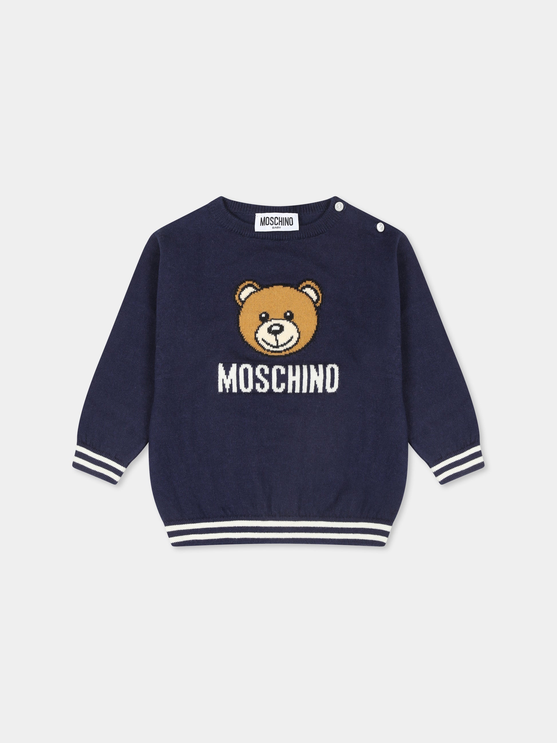 Maglione blu per neonati con Teddy Bear,Moschino Kids,MYW00J LHE43 40016