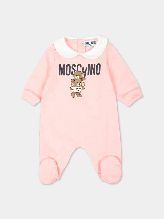 Tutina rosa per neonata con due Teddy Bears,Moschino Kids,MZY037 LCA14 50209