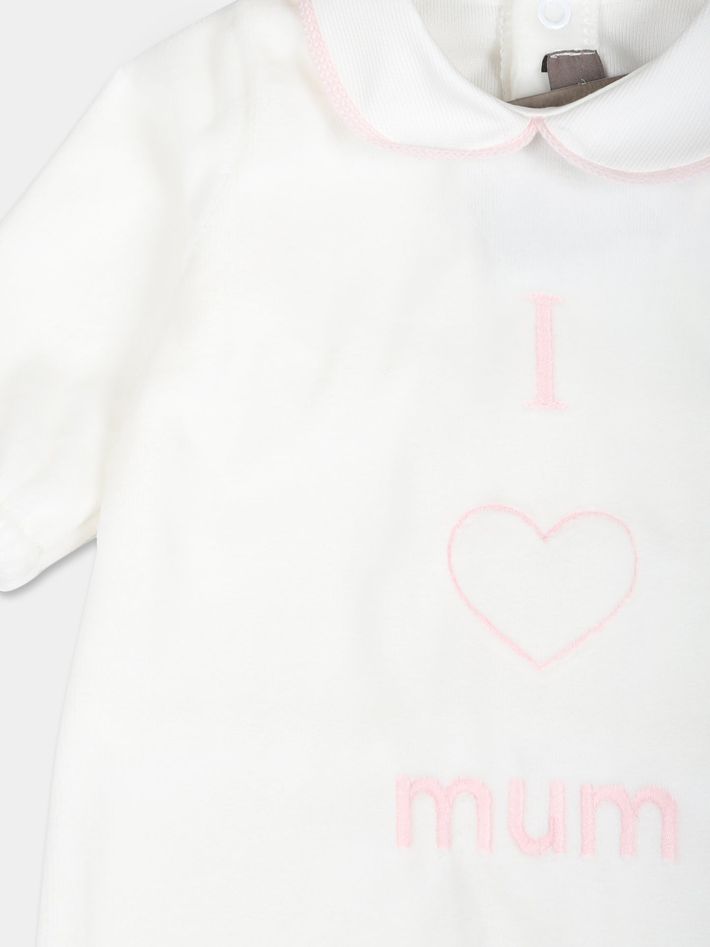 Tutina bianca per neonata con scritta Mum,Little Bear,9038 LATTE/ROSA