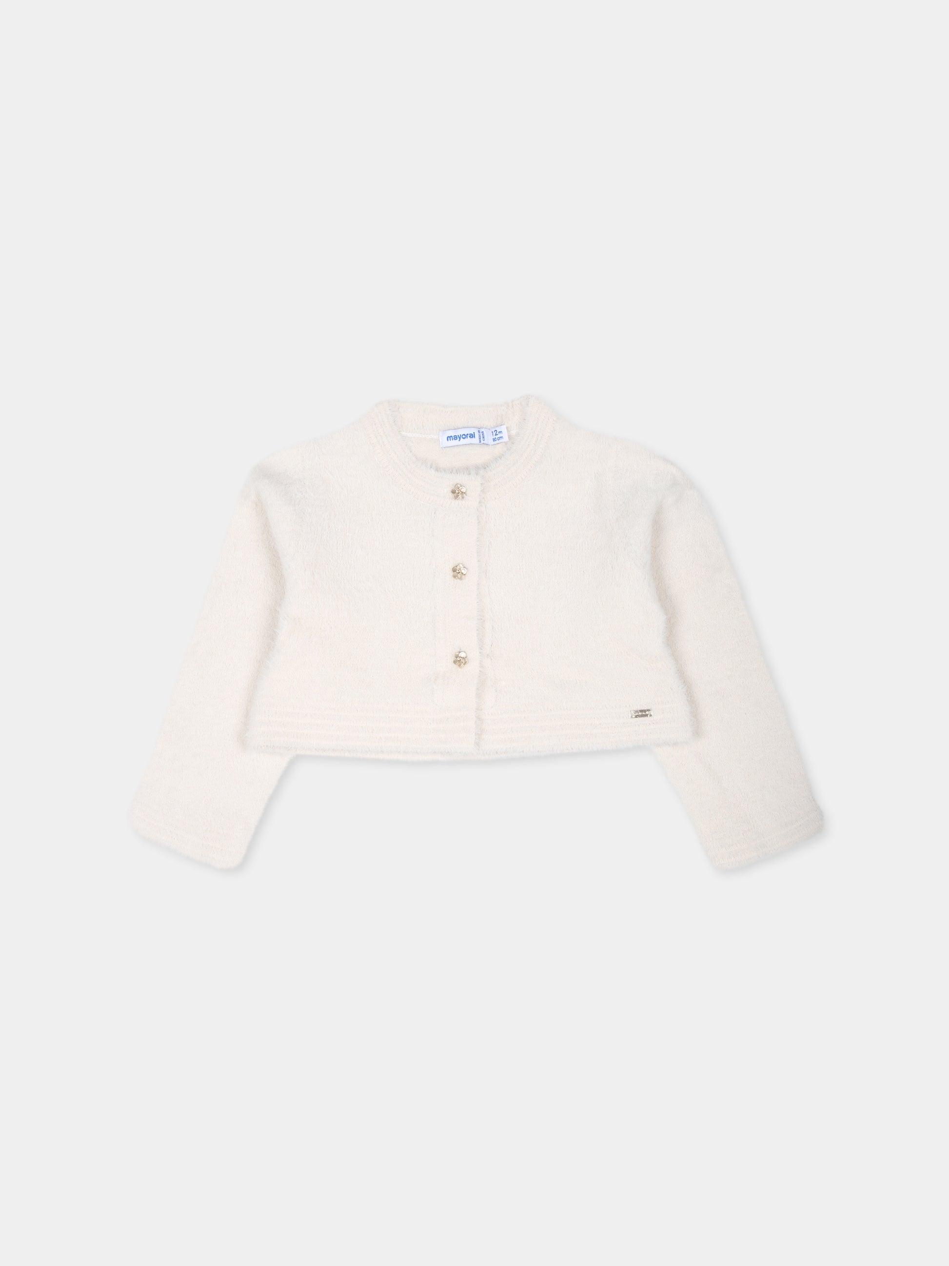 Cardigan crop beige per neonata con logo,Mayoral,2325 083