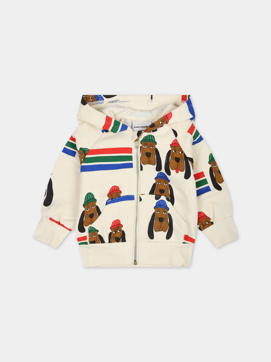 Felpa avorio per neonati con cani,Mini Rodini,2412011500