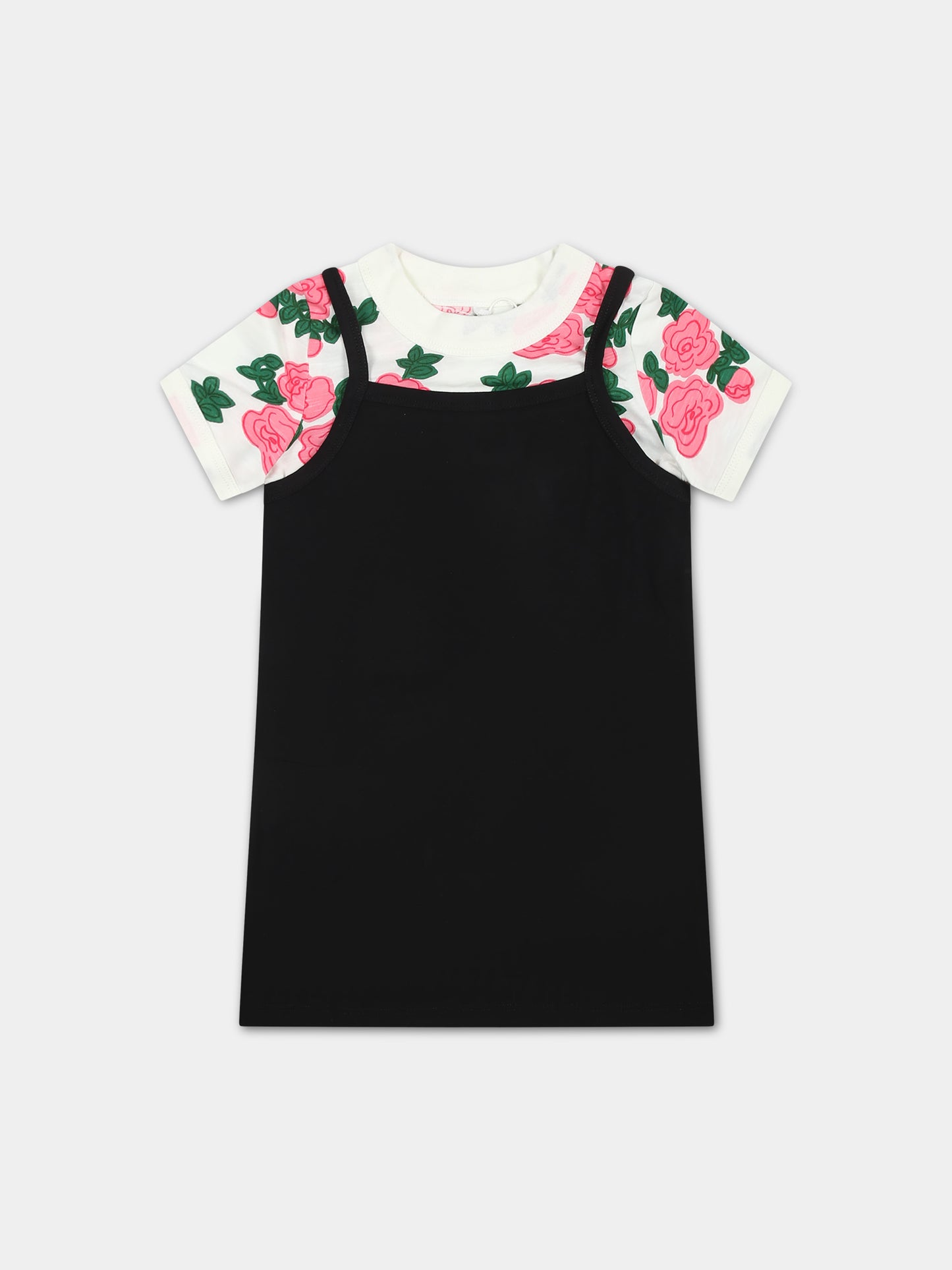 Completo nero per bambina con rose,Mini Rodini,2415010900