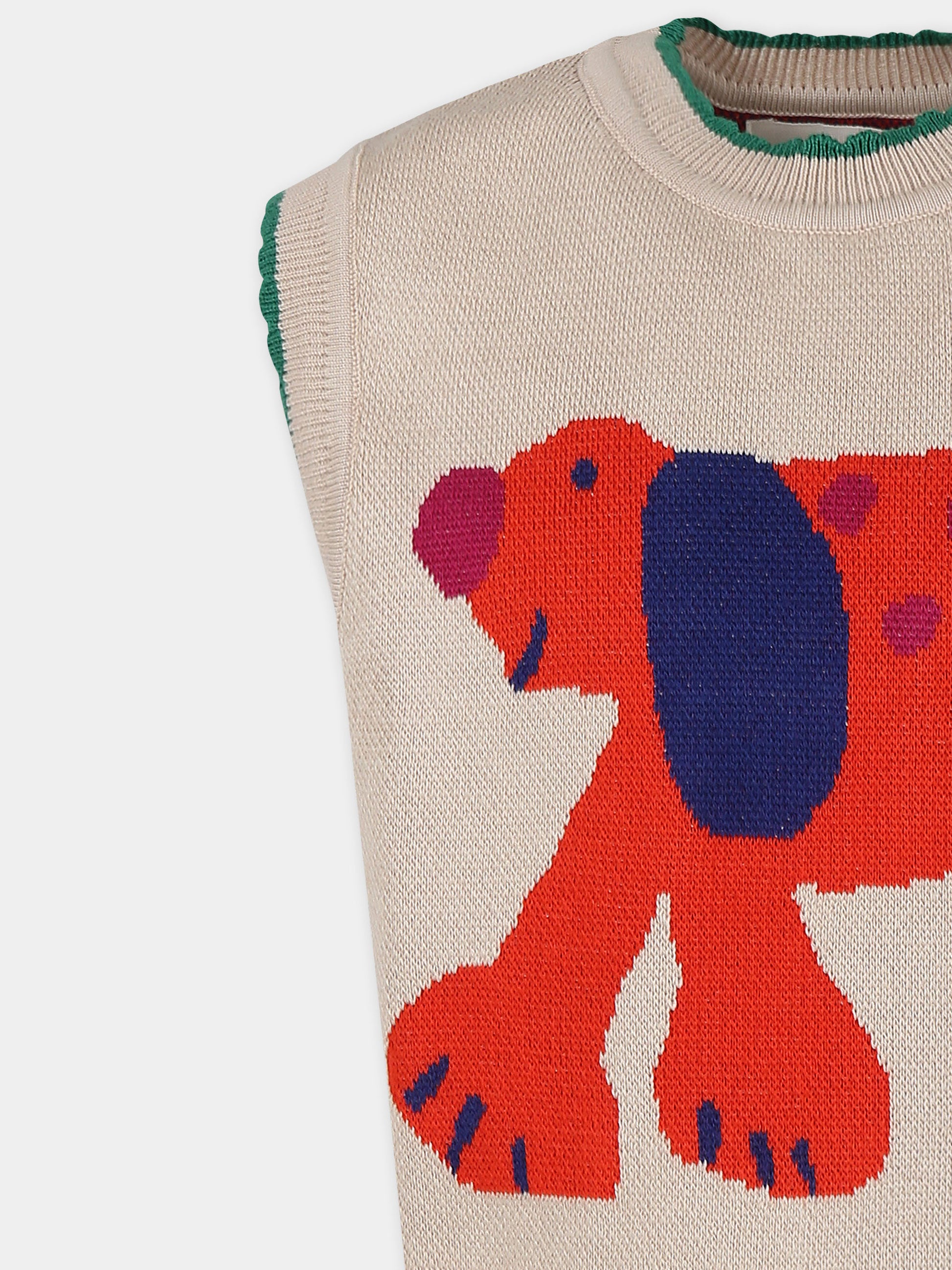 Maglia gilet beige per bambini con cane,Bobo Choses,B224AC113