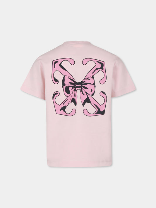 T-shirt rosa per bambina con frecce e fiocco,Off White,OGAA001F24JER0053C30