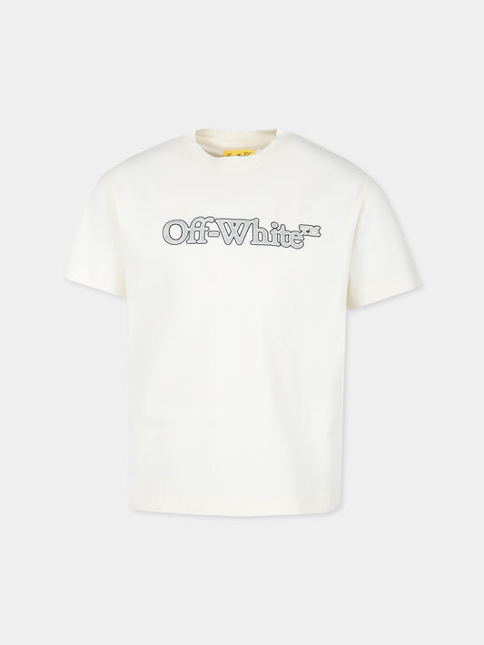 T-shirt avorio per bambina con logo,Off White,OGAA001F24JER0070383