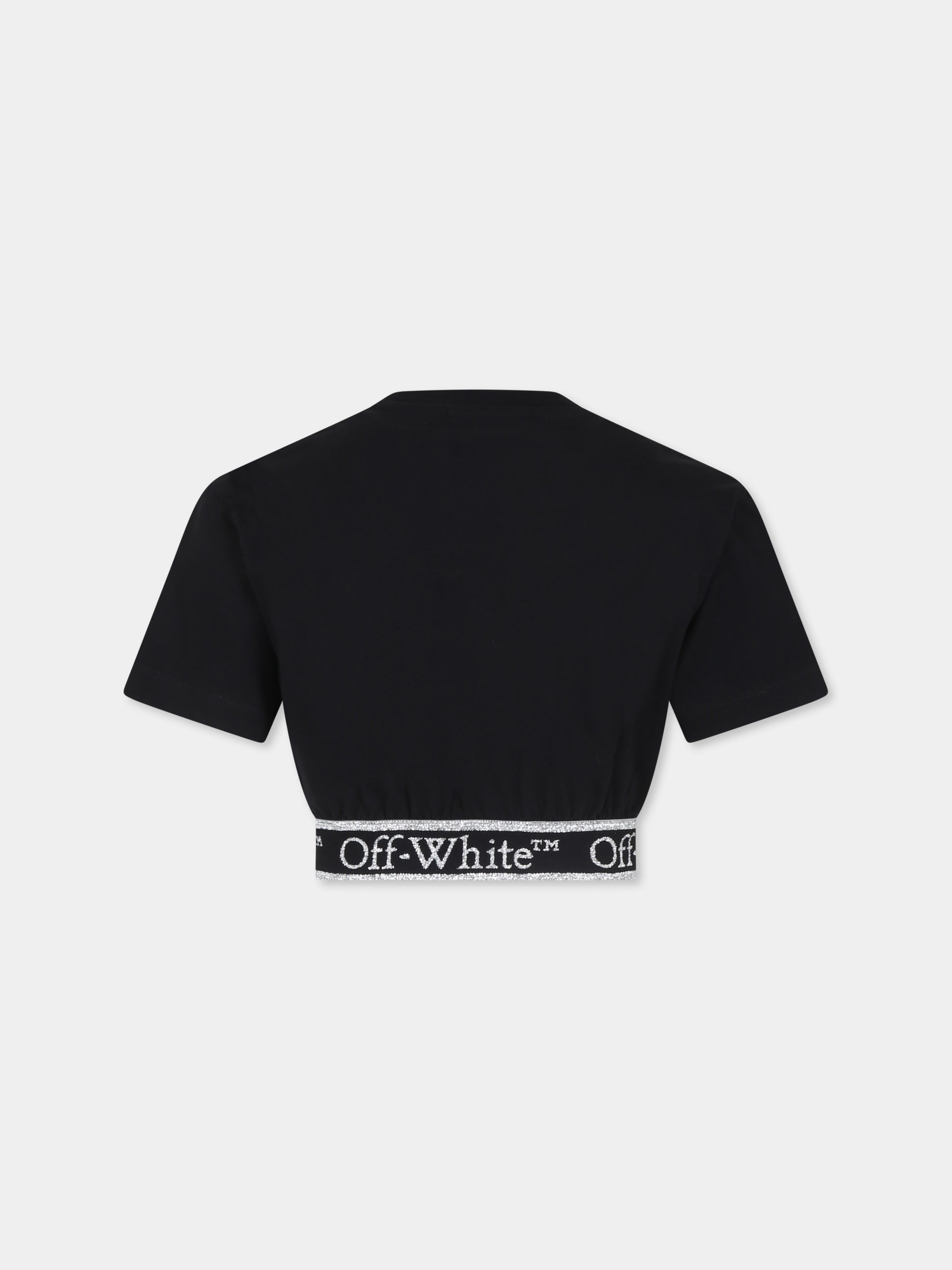 T-shirt crop nera per bambina con logo,Off White,OGAA018F24JER0011001