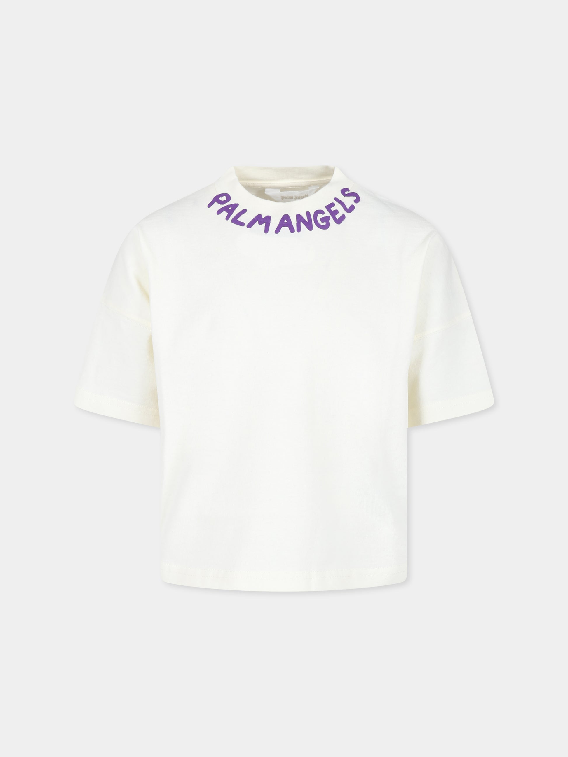 T-shirt bianca per bambina con logo,Palm Angels,PGAA001F24JER0010437