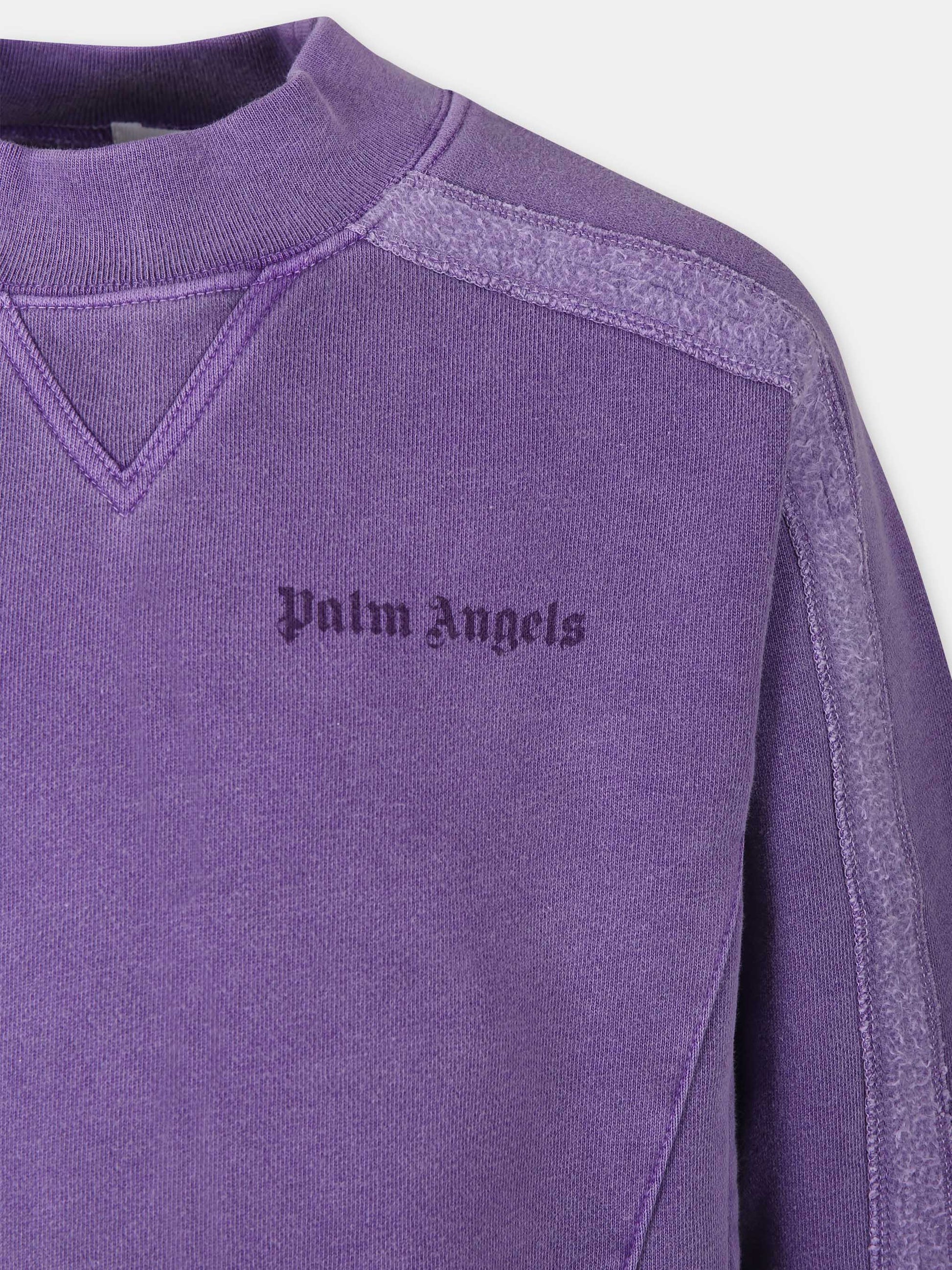 Felpa viola per bambina con logo,Palm Angels,PGBA012F24FLE0013737