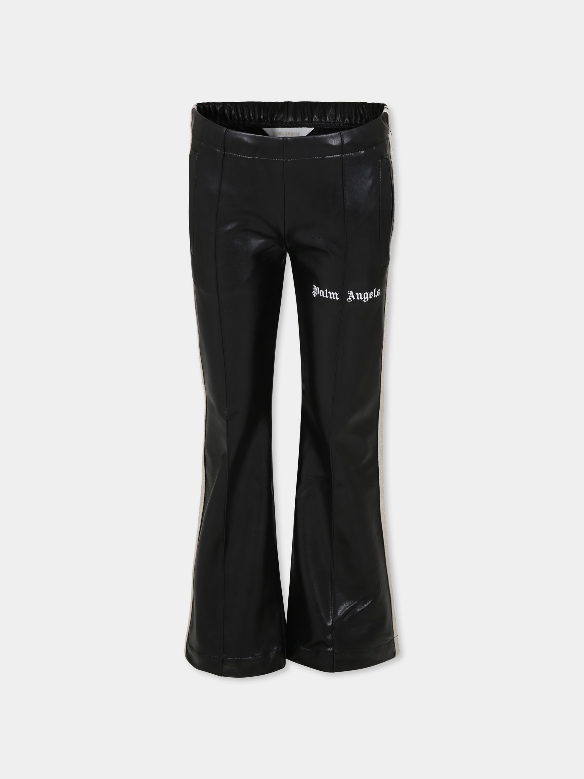 Pantaloni neri per bambina con logo bianco,Palm Angels,PGCA021F24FAB0011003