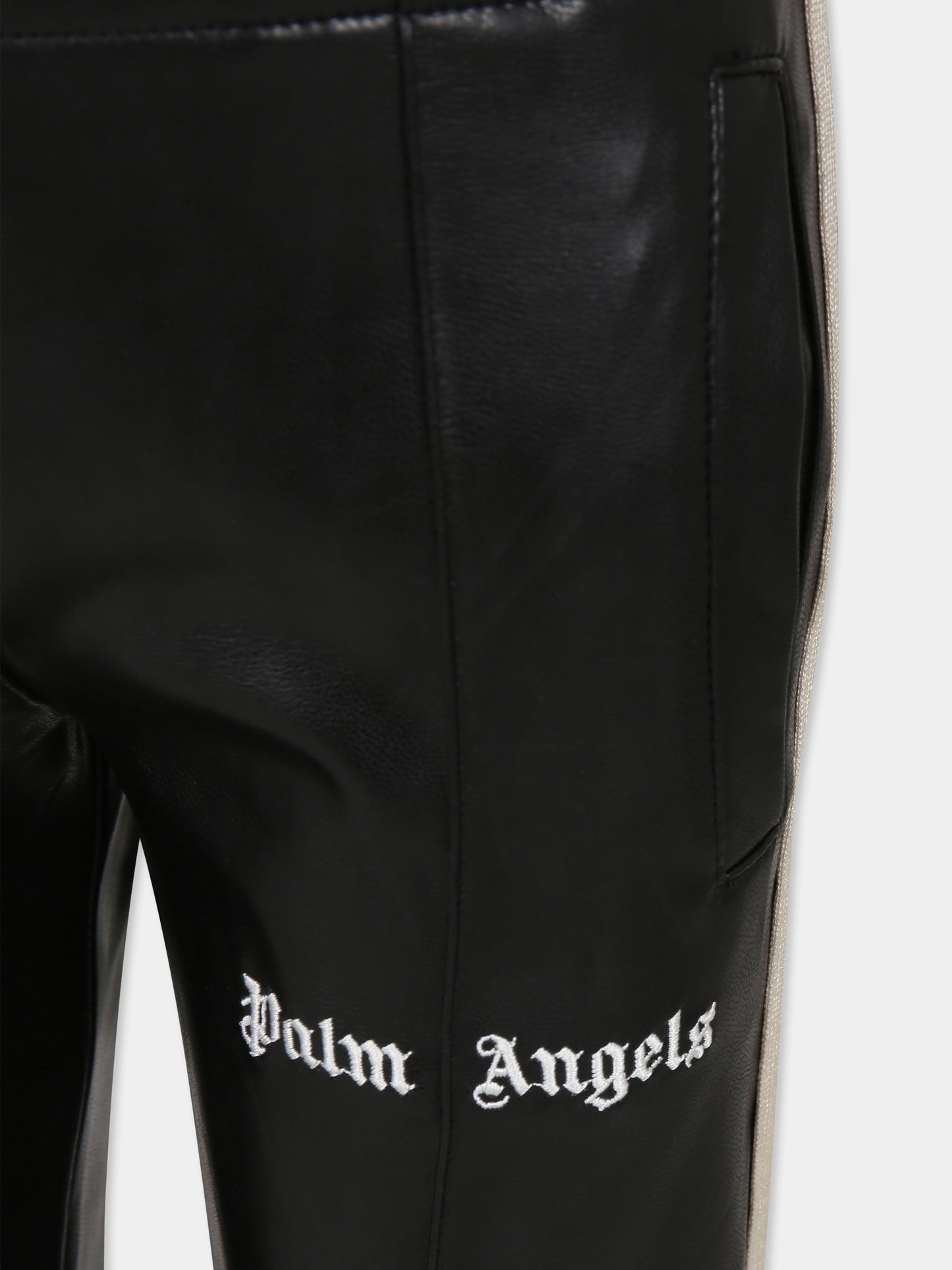 Pantaloni neri per bambina con logo bianco,Palm Angels,PGCA021F24FAB0011003