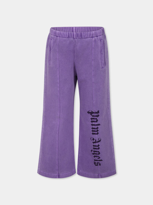 Pantaloni viola per bambina con logo,Palm Angels,PGCH010F24FLE0013737