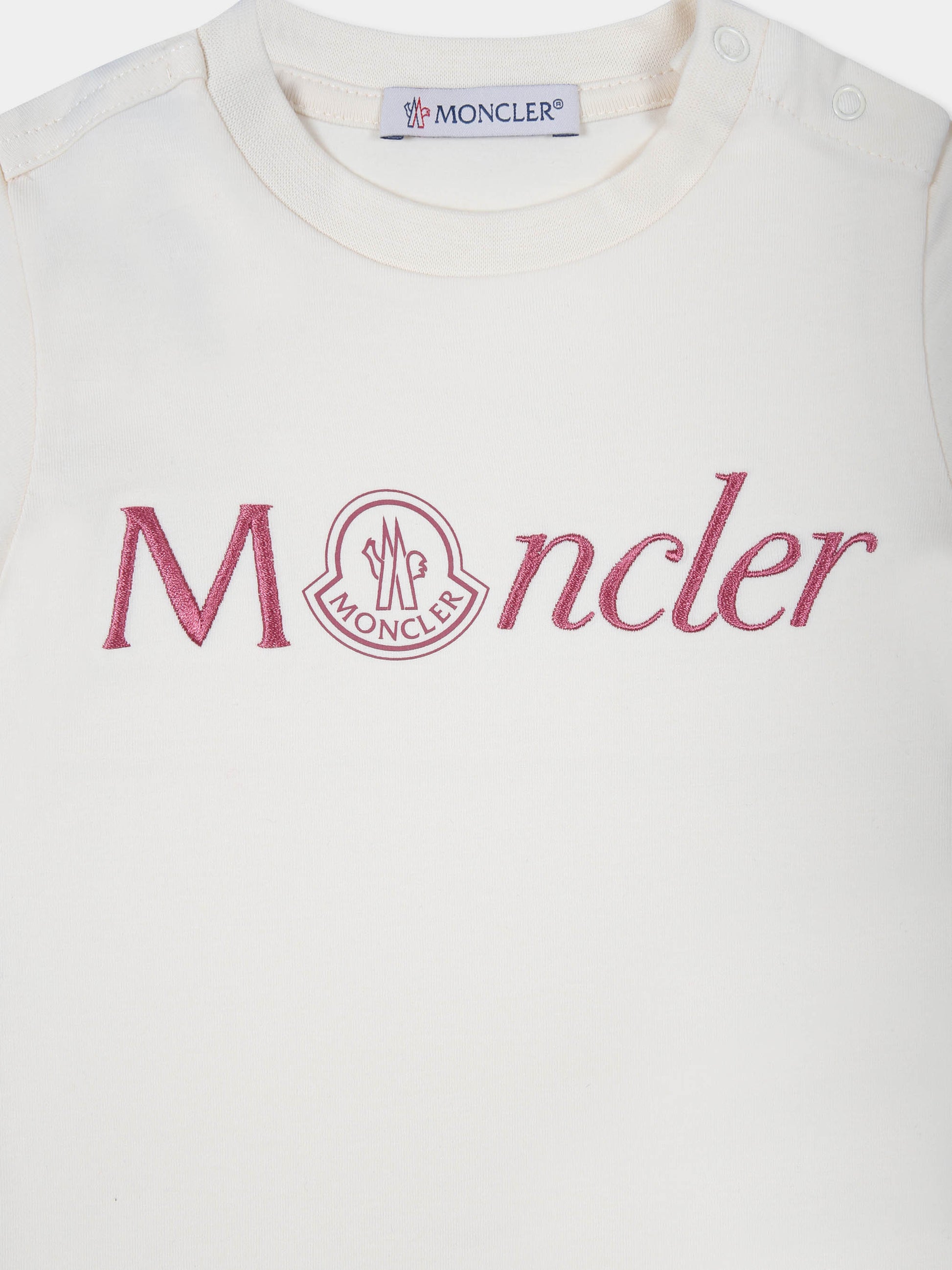 T-shirt avorio per neonata con logo fucsia,Moncler Kids,J2951 8C00006 8790N 050