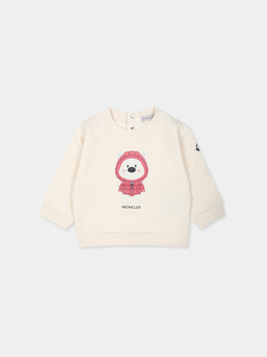 Felpa avorio per neonata con orso e logo,Moncler Kids,J2951 8G00006 89A23 050