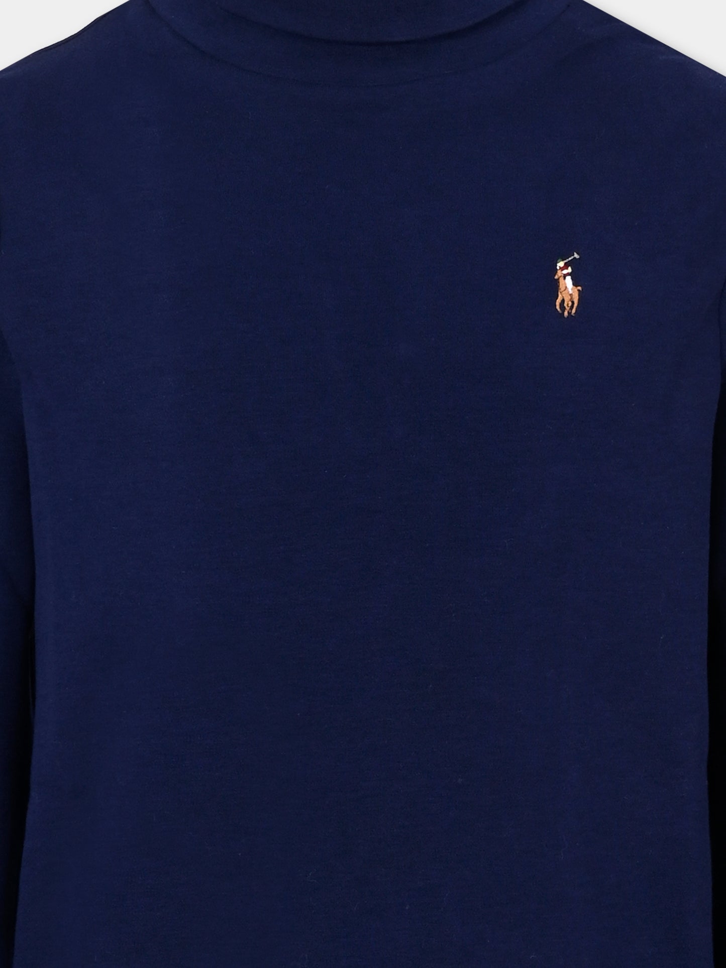 Dolcevita blu per bambino con iconico cavallino marrone,Ralph Lauren Kids,952435002